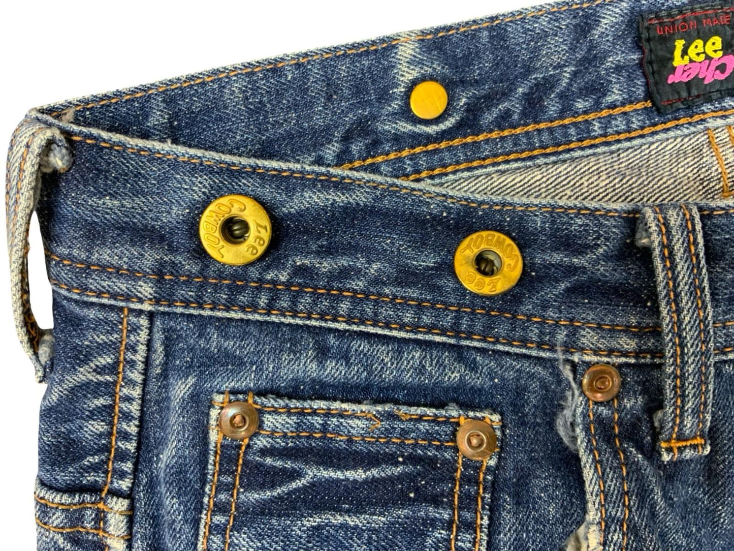 RARE VTG LTD LEE CHER COLAB UNION MADE JAPANESE CINCH BACK COWBOY JEANS 29W 28L