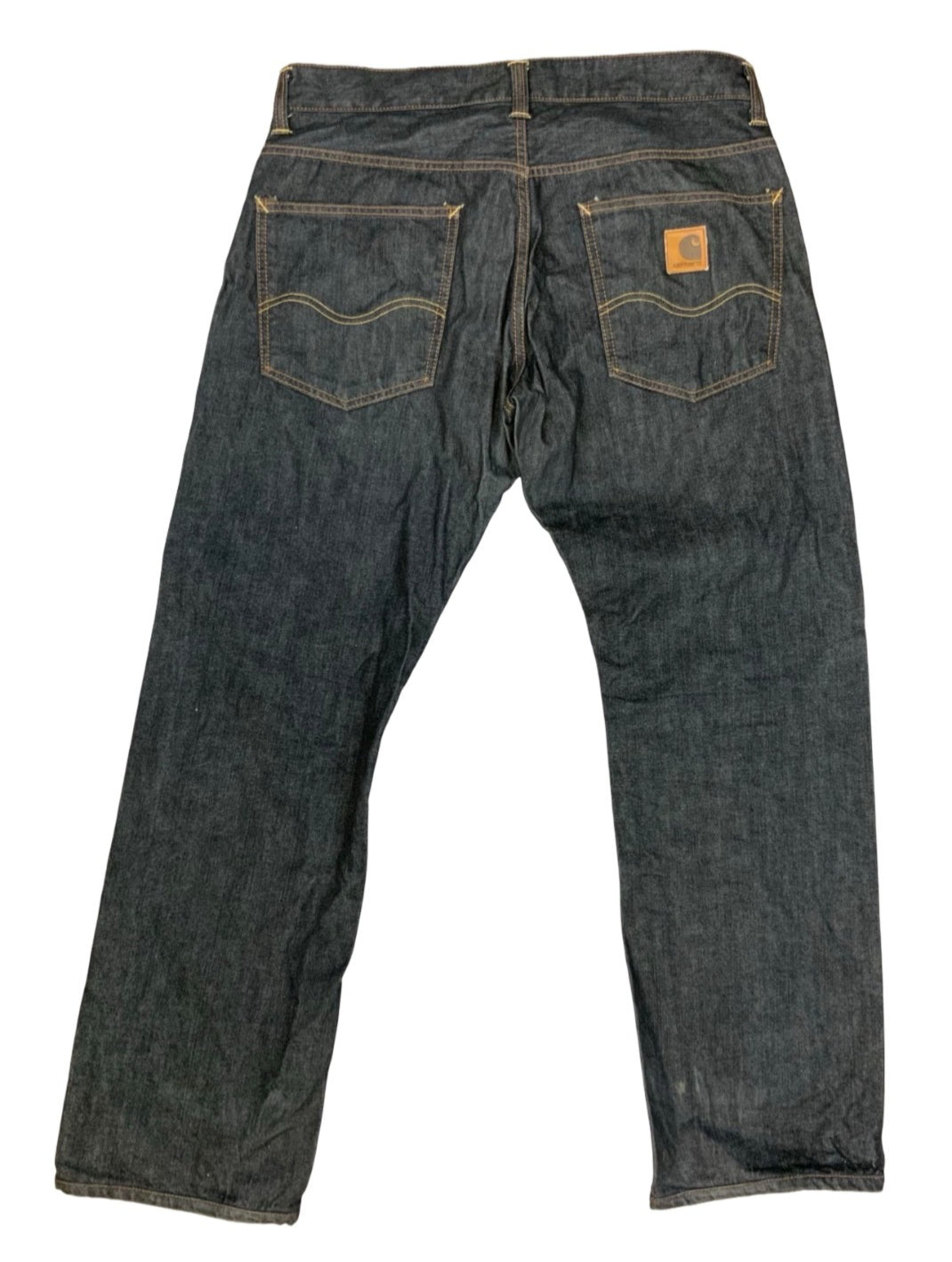 CARHARTT BRONCO PANT DARK INDIGO DENIM JEANS STRAIGHT LEG RAW 36”W 33”L