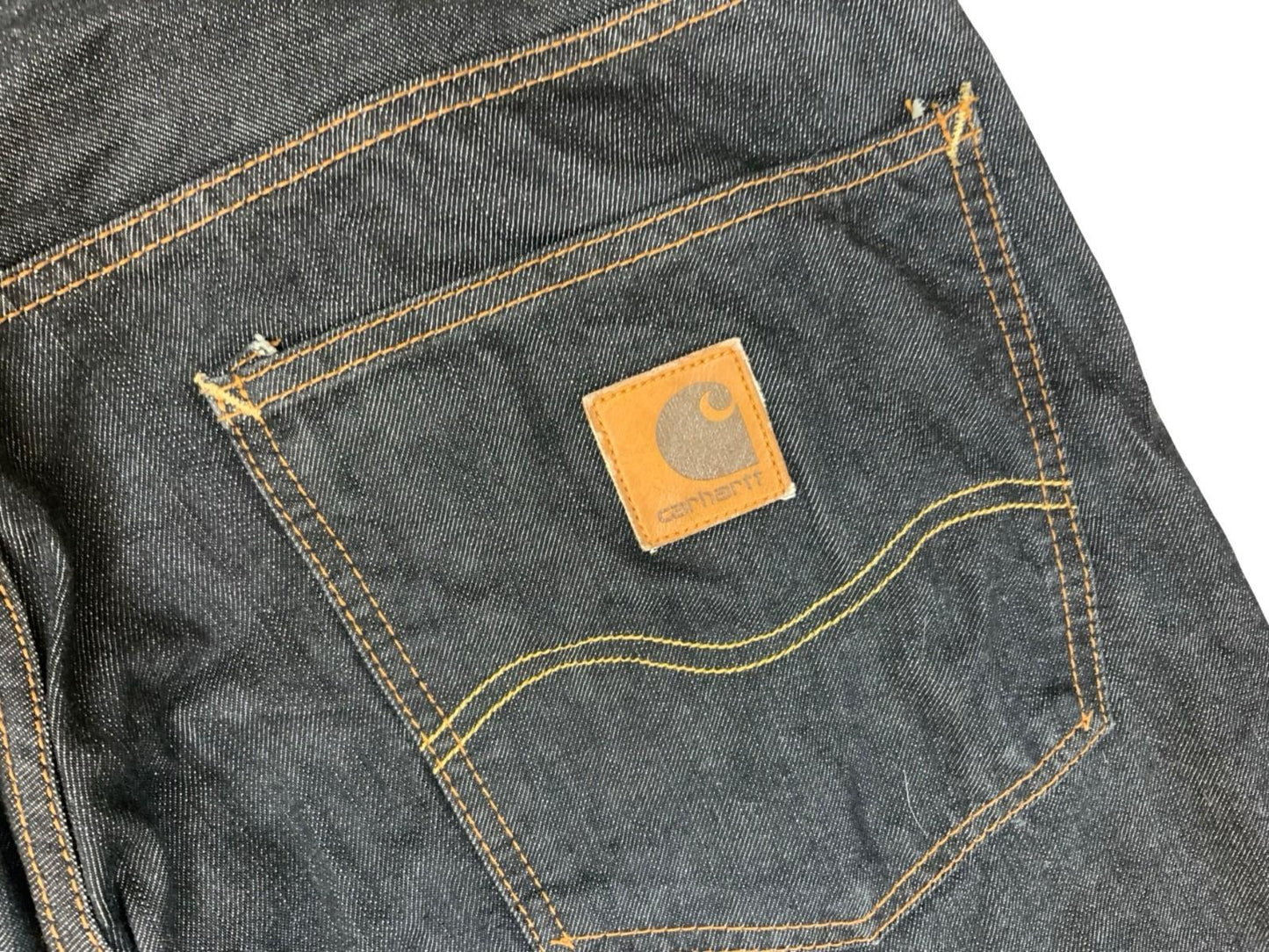 CARHARTT BRONCO PANT DARK INDIGO DENIM JEANS STRAIGHT LEG RAW 36”W 33”L