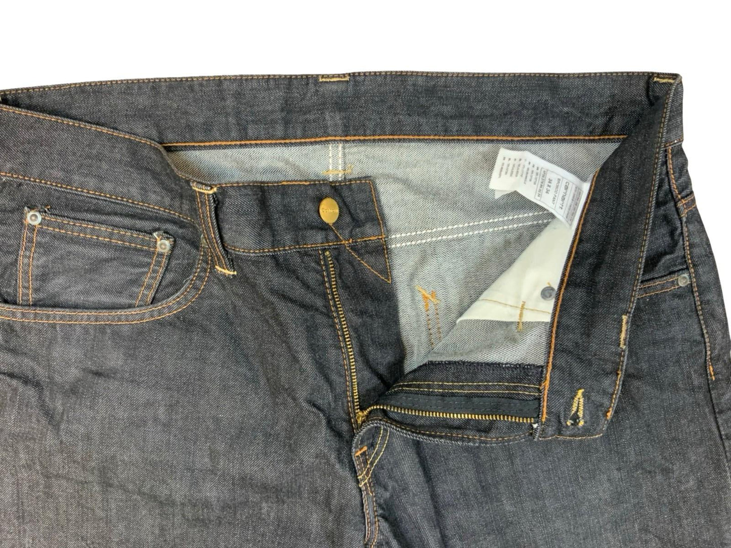 CARHARTT BRONCO PANT DARK INDIGO DENIM JEANS STRAIGHT LEG RAW 36”W 33”L