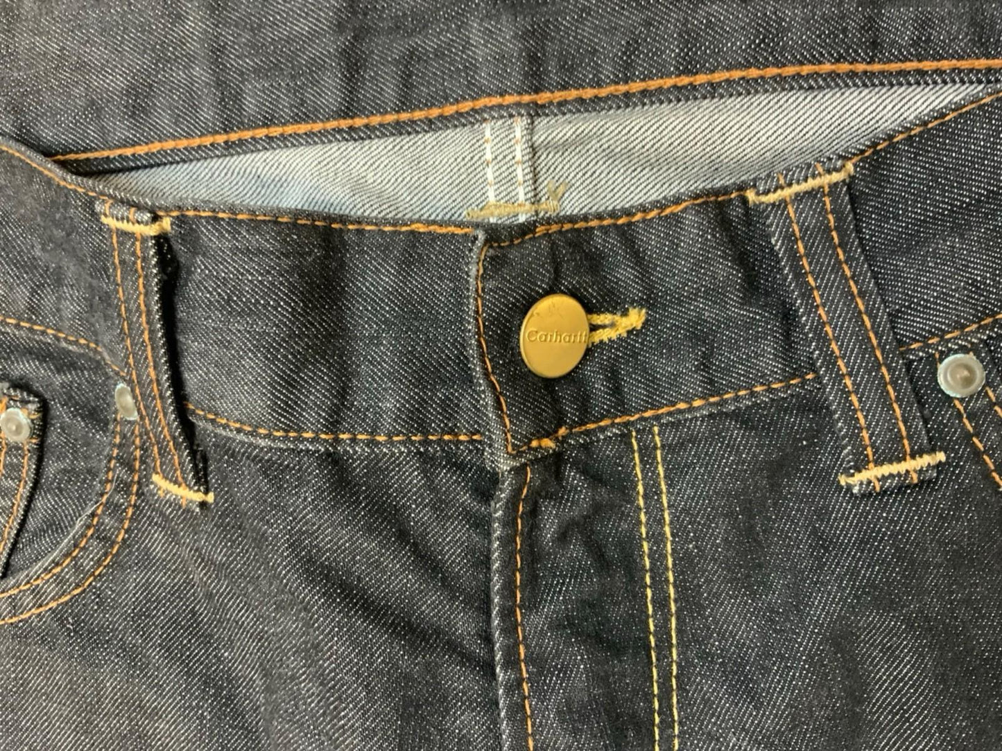 CARHARTT BRONCO PANT DARK INDIGO DENIM JEANS STRAIGHT LEG RAW 36”W 33”L