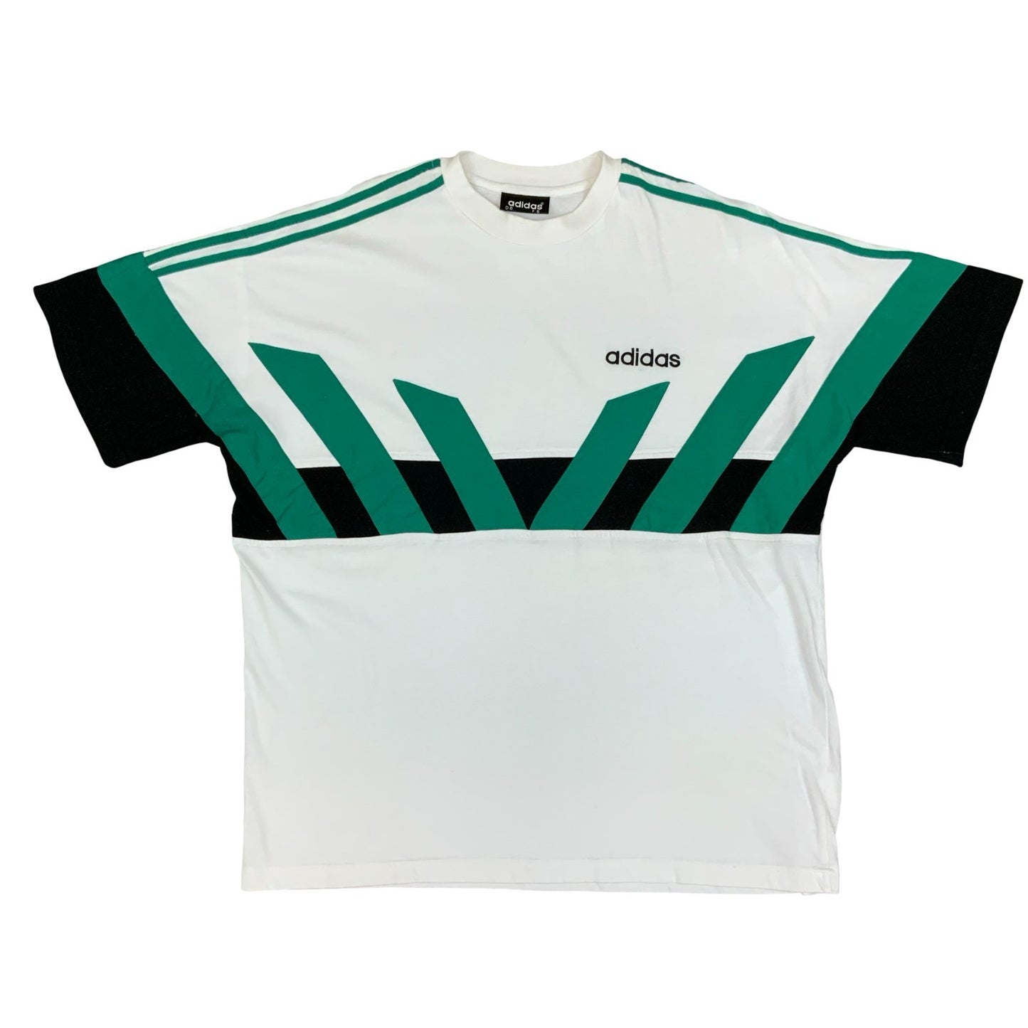 Vintage 1990s Adidas White Green Black Colour Block Football T-Shirt XL
