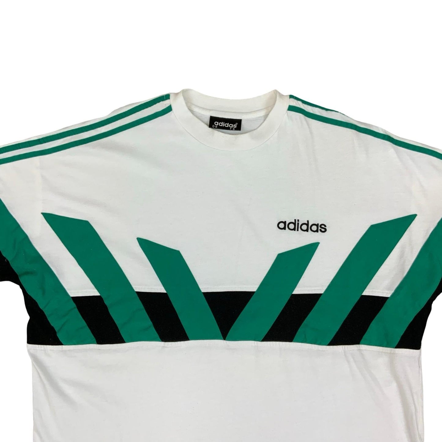 Vintage 1990s Adidas White Green Black Colour Block Football T-Shirt XL