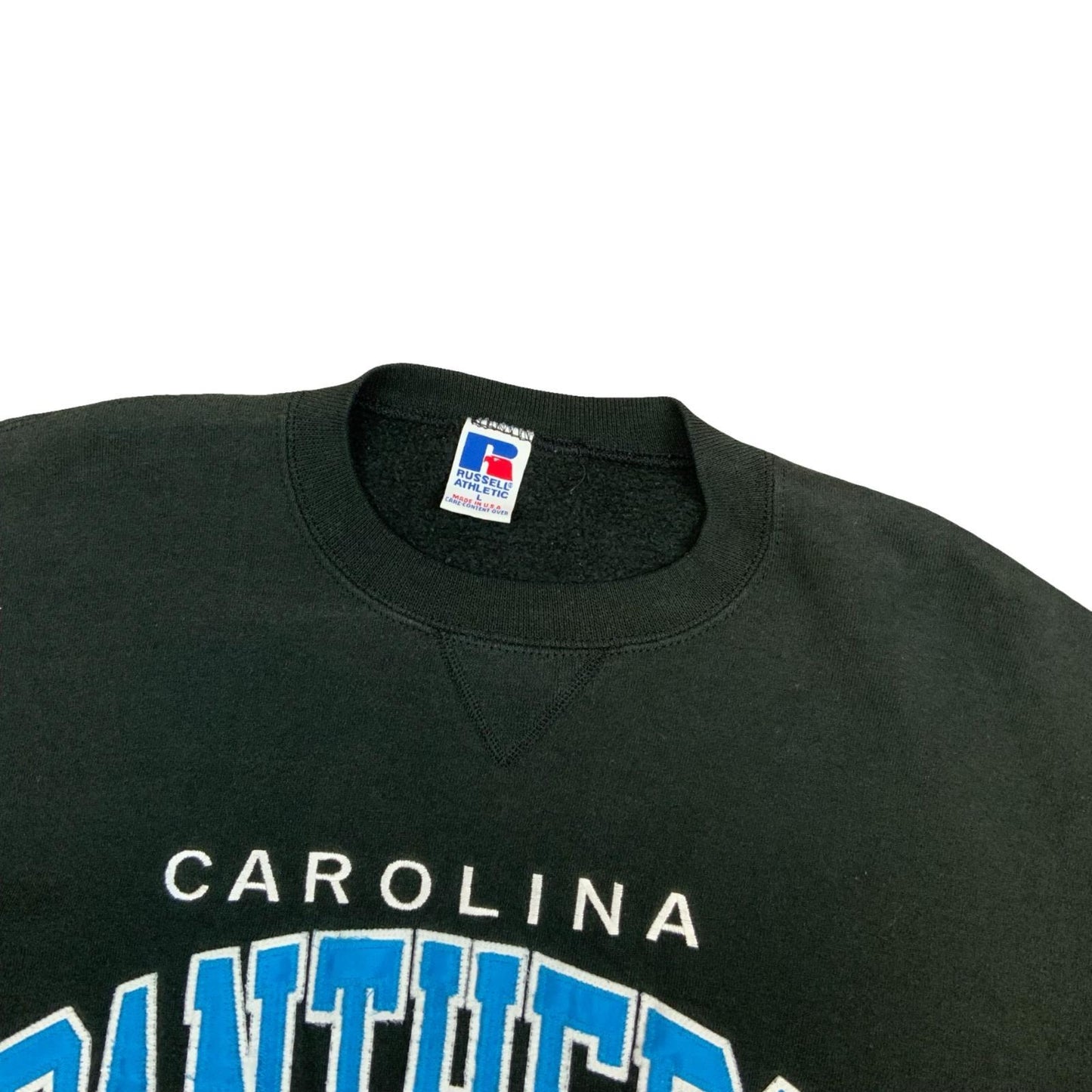 Vintage 90s Russell Athletic Carolina Panthers NFL Embroidered Black Crewneck L