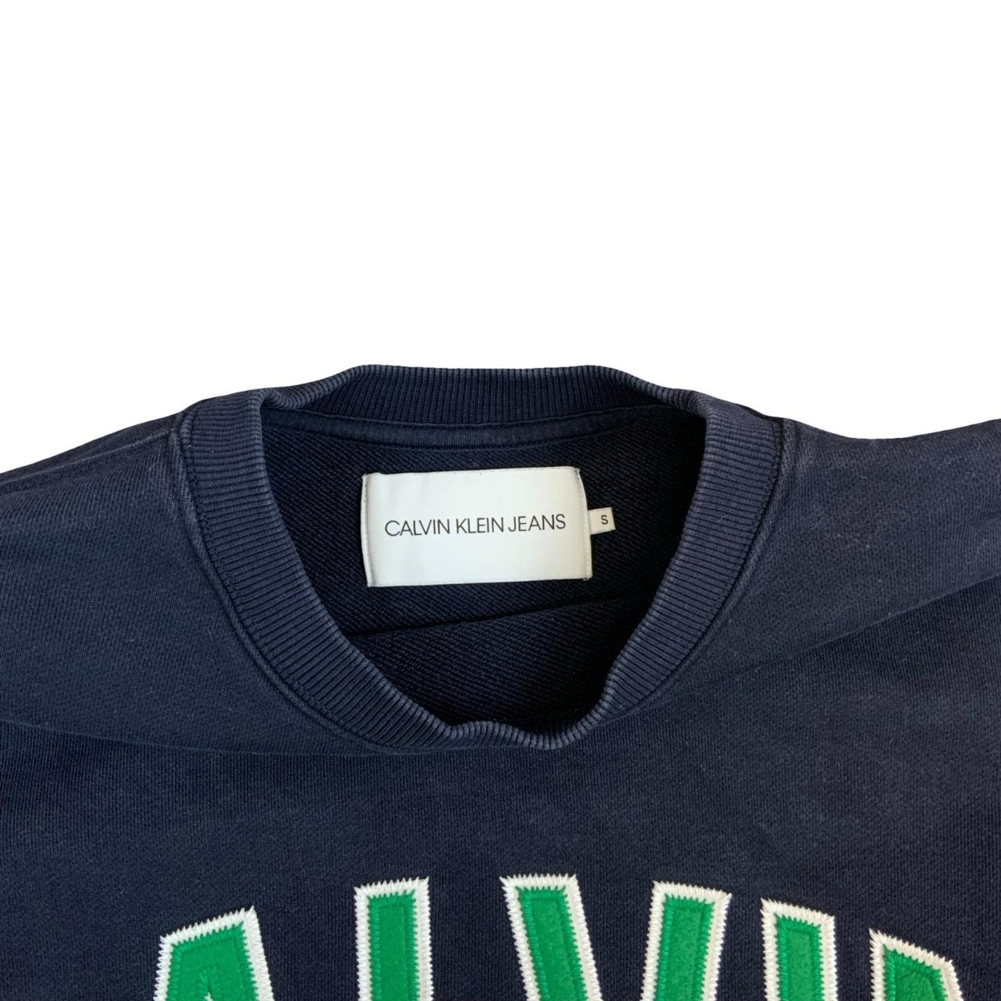 Calvin Klein CK Jeans Black Big Spell-Out Embroidered Crewneck Sweater Small