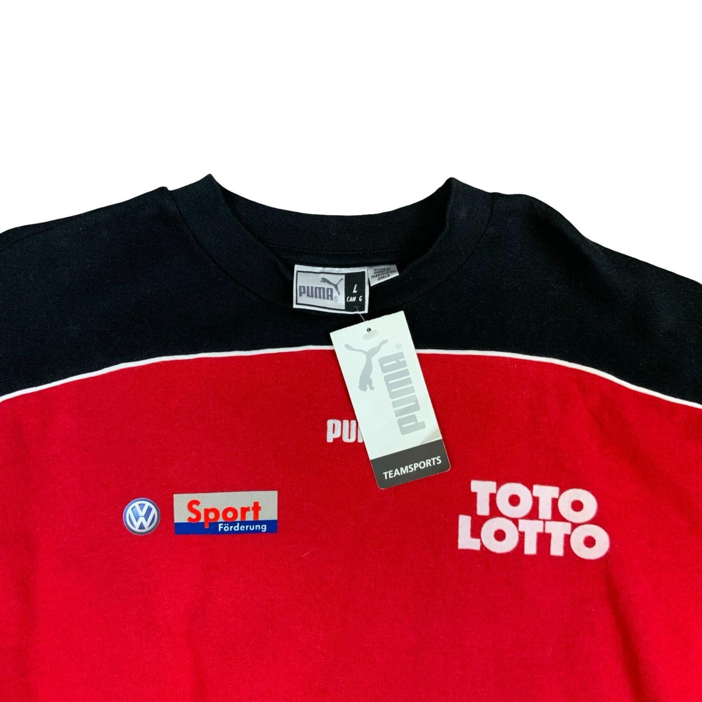 Vintage Deadstock 1990's Puma Teamsports Toto Lotto Red Black Crewneck Sweater L