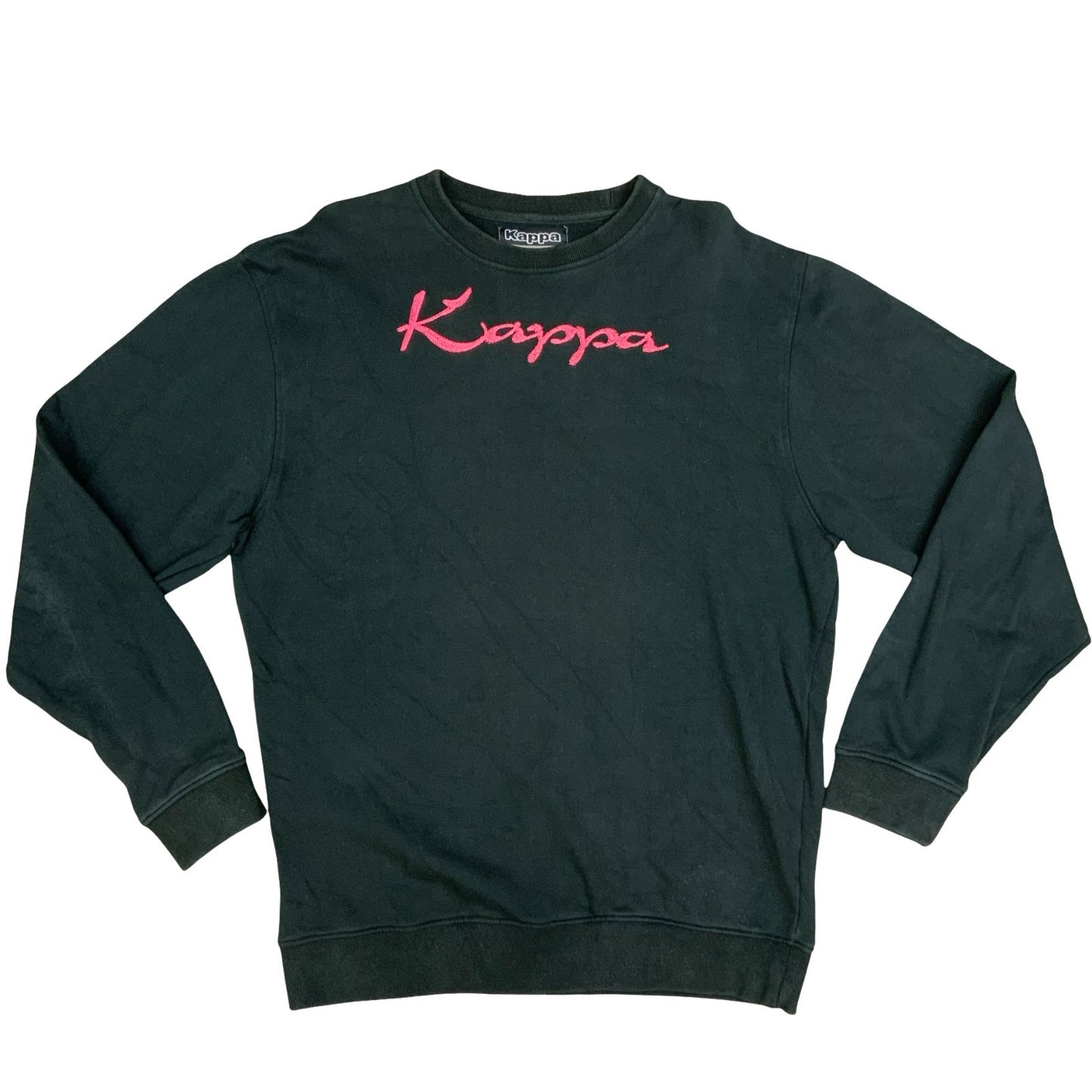 Vintage 90s Kappa Black Embroidered Spell-Out Logo Sweater Crewneck Jumper XL