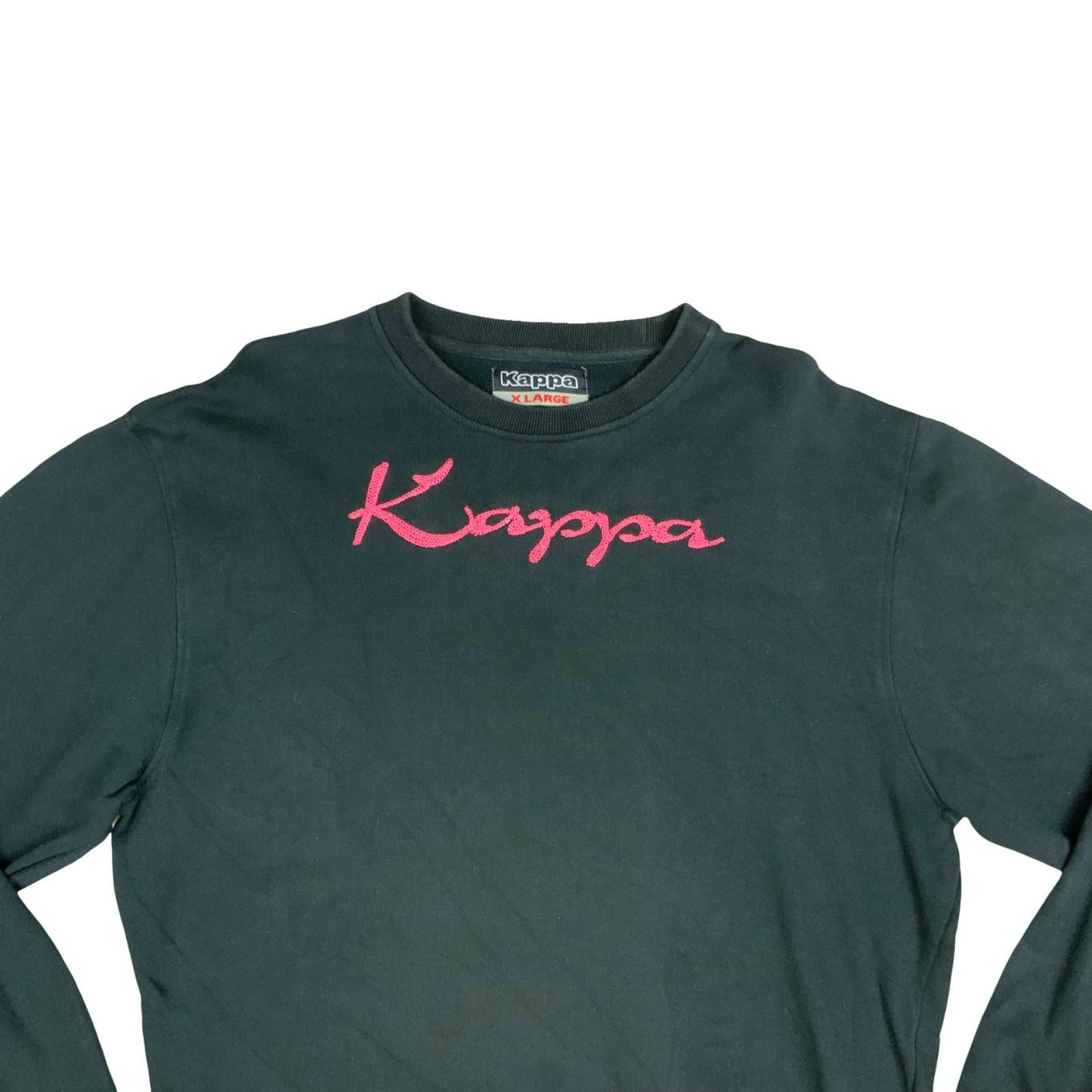 Vintage 90s Kappa Black Embroidered Spell-Out Logo Sweater Crewneck Jumper XL