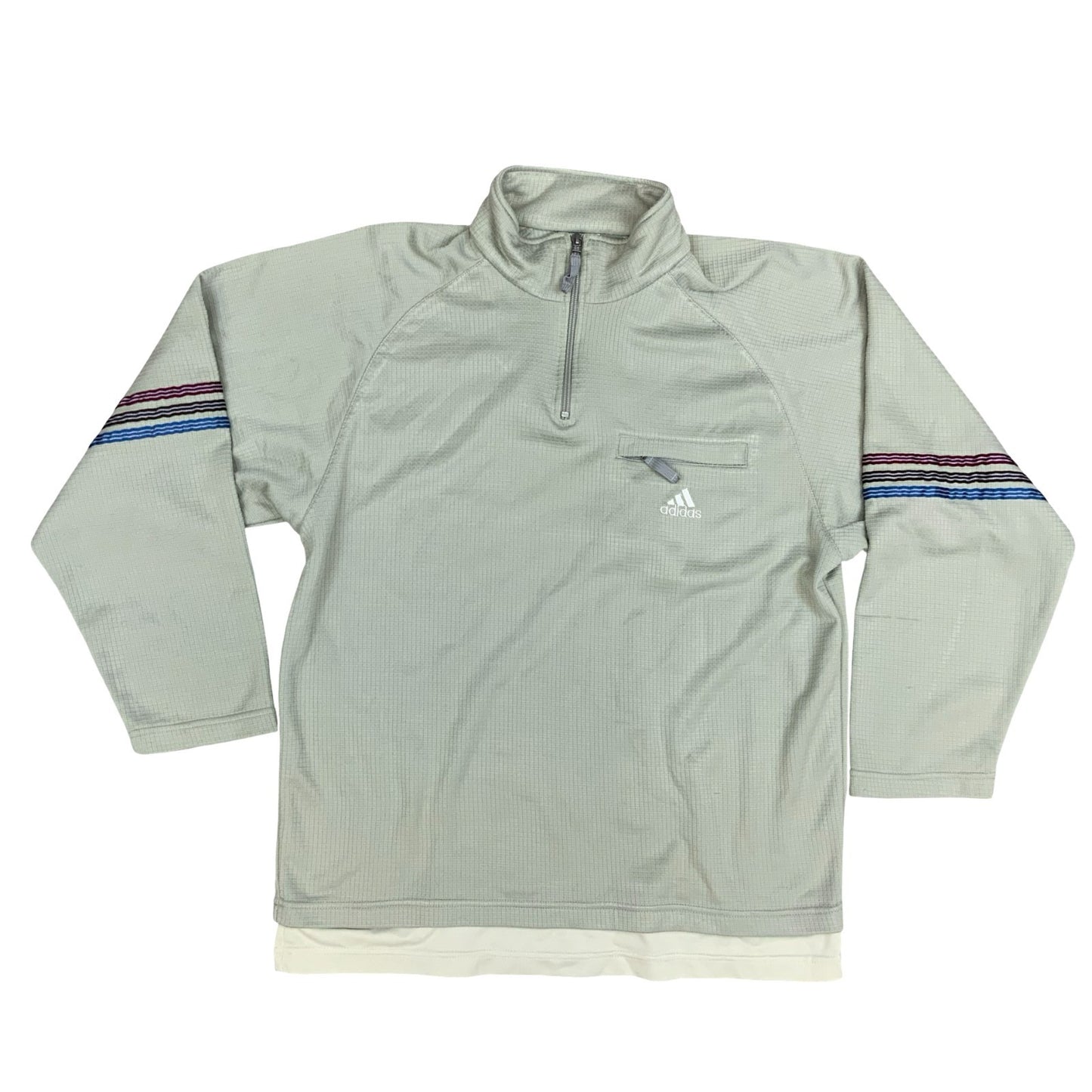 Vintage 90s Adidas Beige 1/4 Zip Crewneck Sweater Jumper Medium