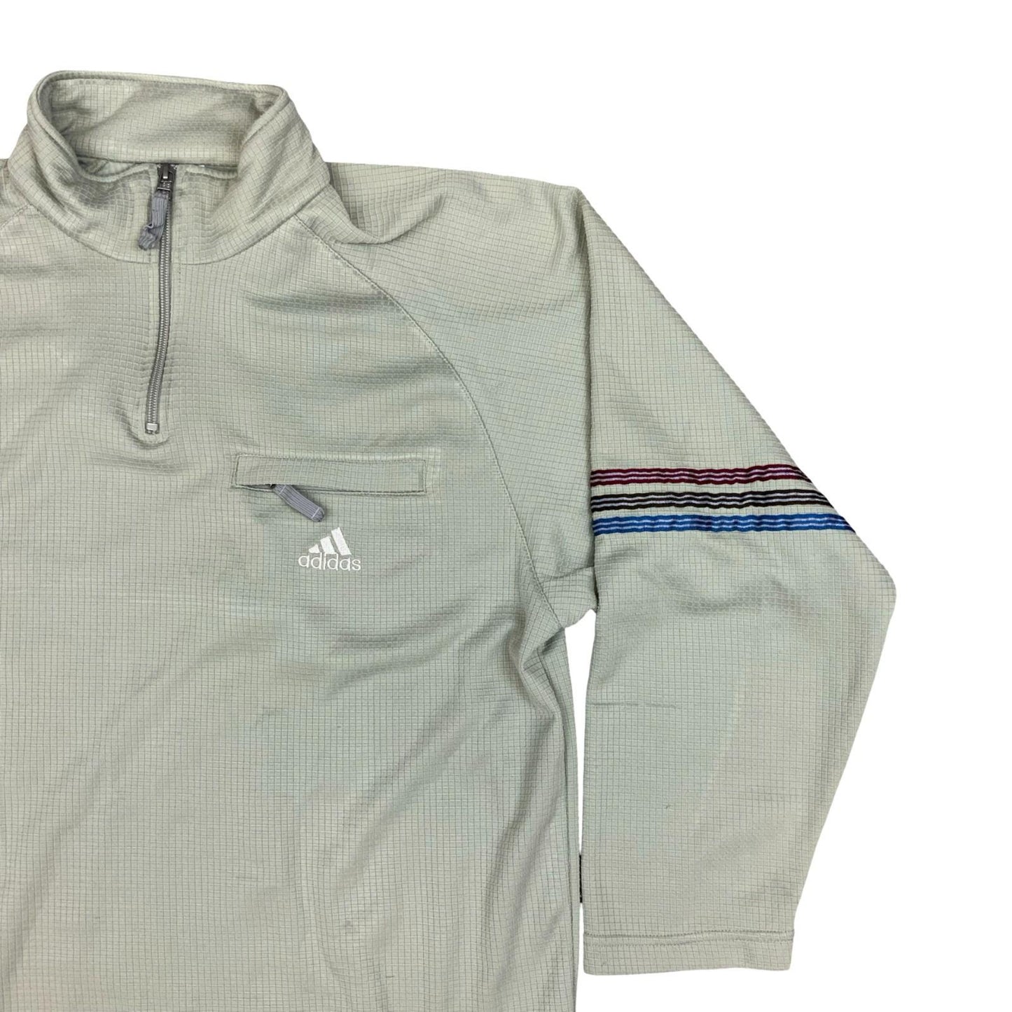 Vintage 90s Adidas Beige 1/4 Zip Crewneck Sweater Jumper Medium