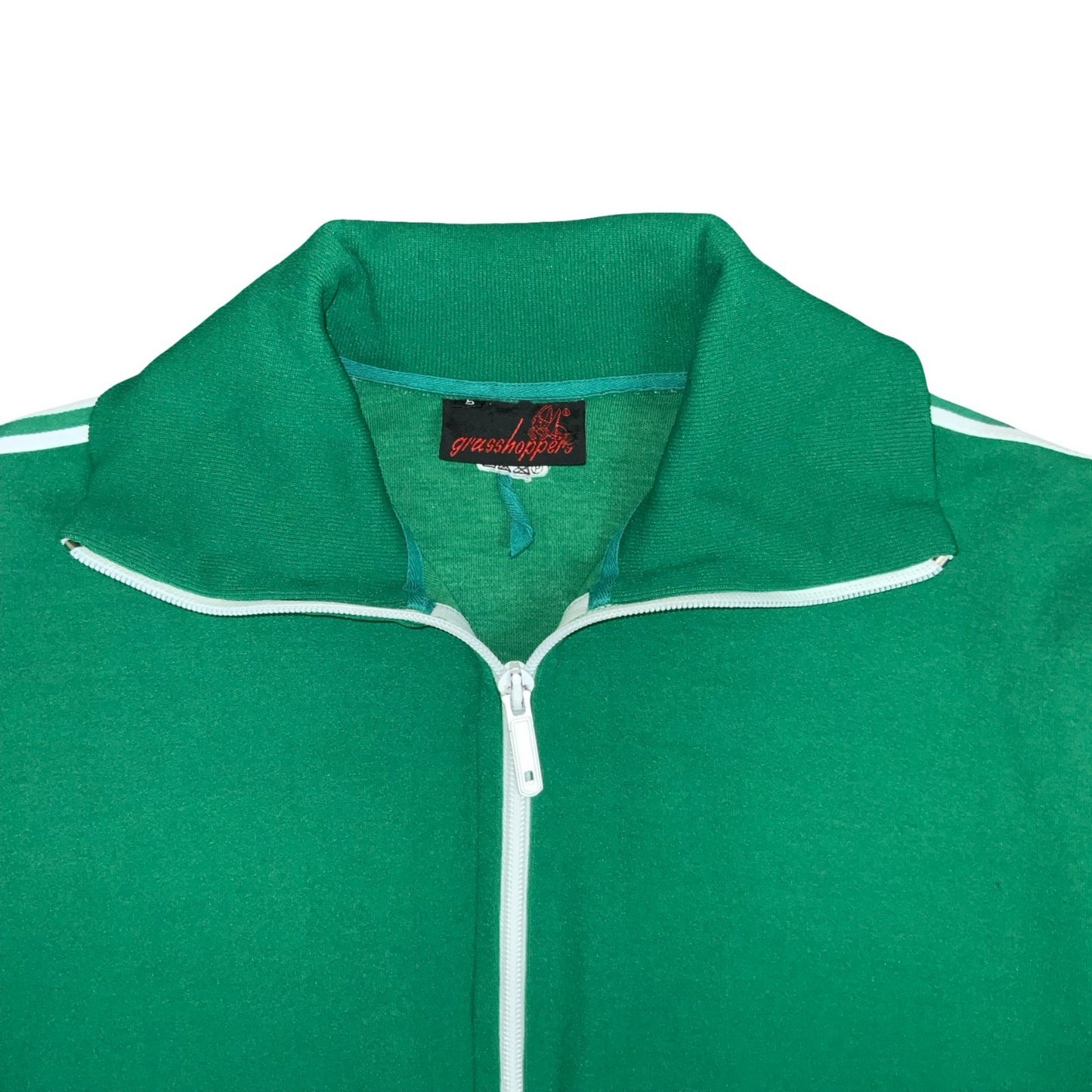 VTG 70s 80s 'GRASSHOPPERS' GREEN WHITE STRIPED TRAINING TRACK JACKET L