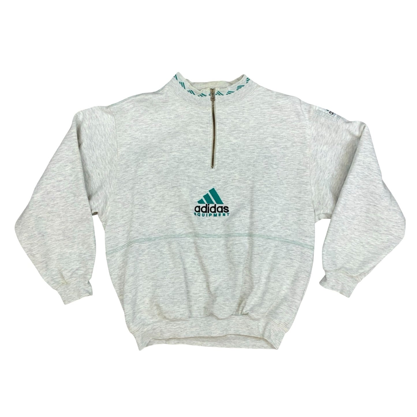 Vintage 1990s Adidas Equipment 1/4 Zip Grey Crewneck Sweater Jumper Medium