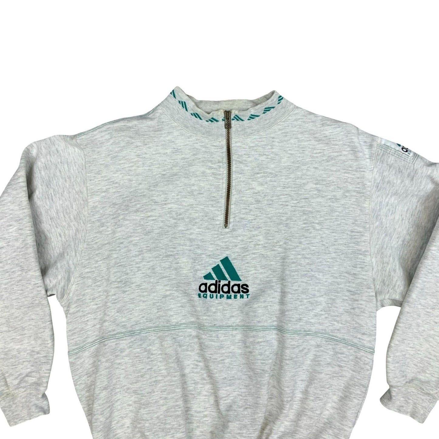 Vintage 1990s Adidas Equipment 1/4 Zip Grey Crewneck Sweater Jumper Medium