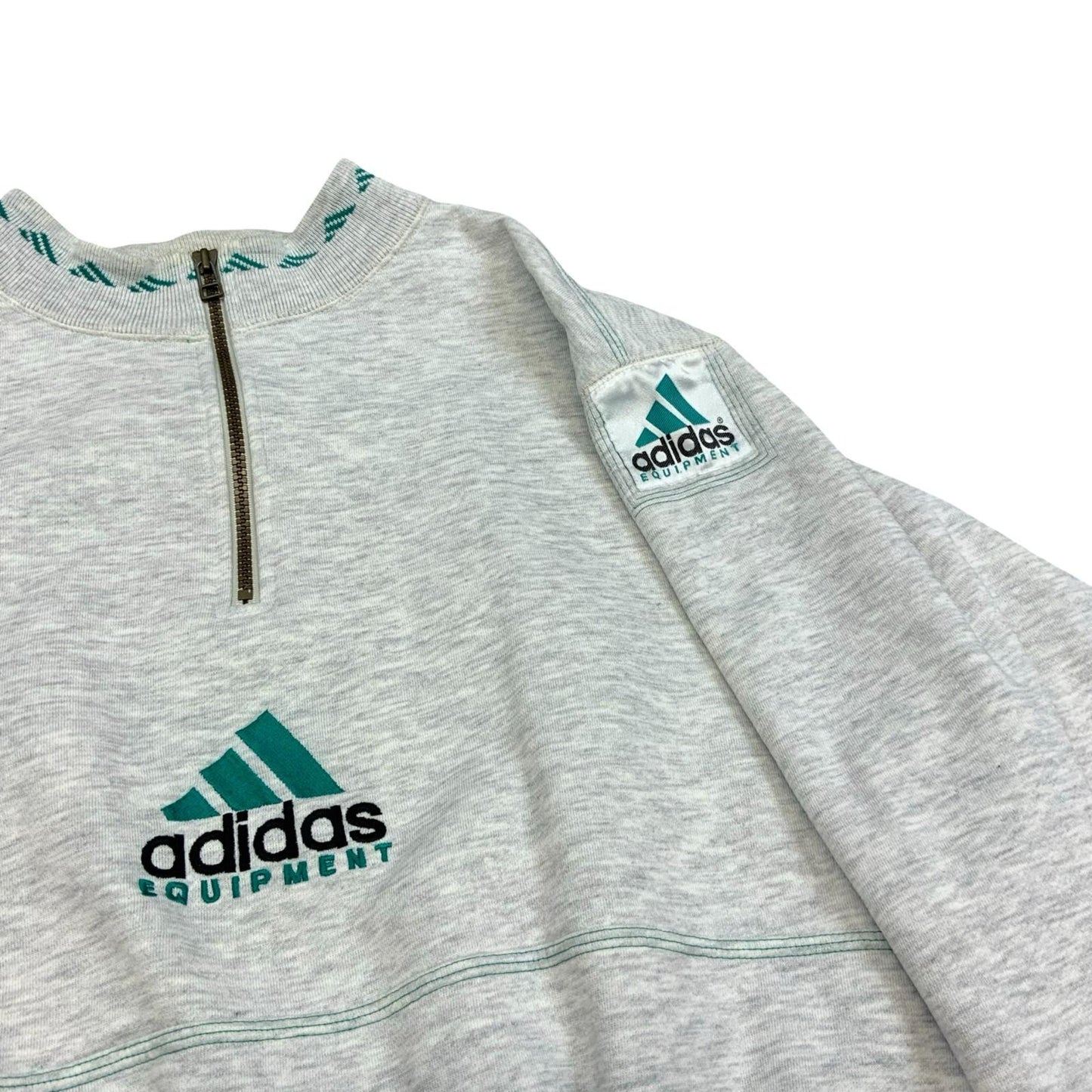 Vintage 1990s Adidas Equipment 1/4 Zip Grey Crewneck Sweater Jumper Medium