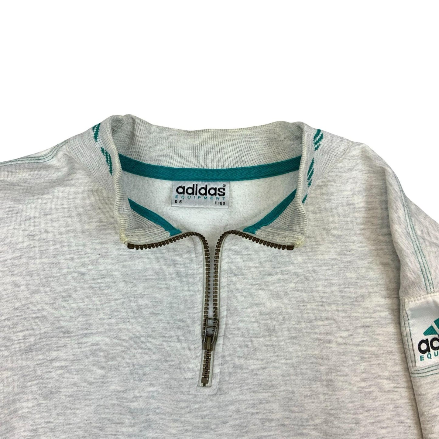 Vintage 1990s Adidas Equipment 1/4 Zip Grey Crewneck Sweater Jumper Medium