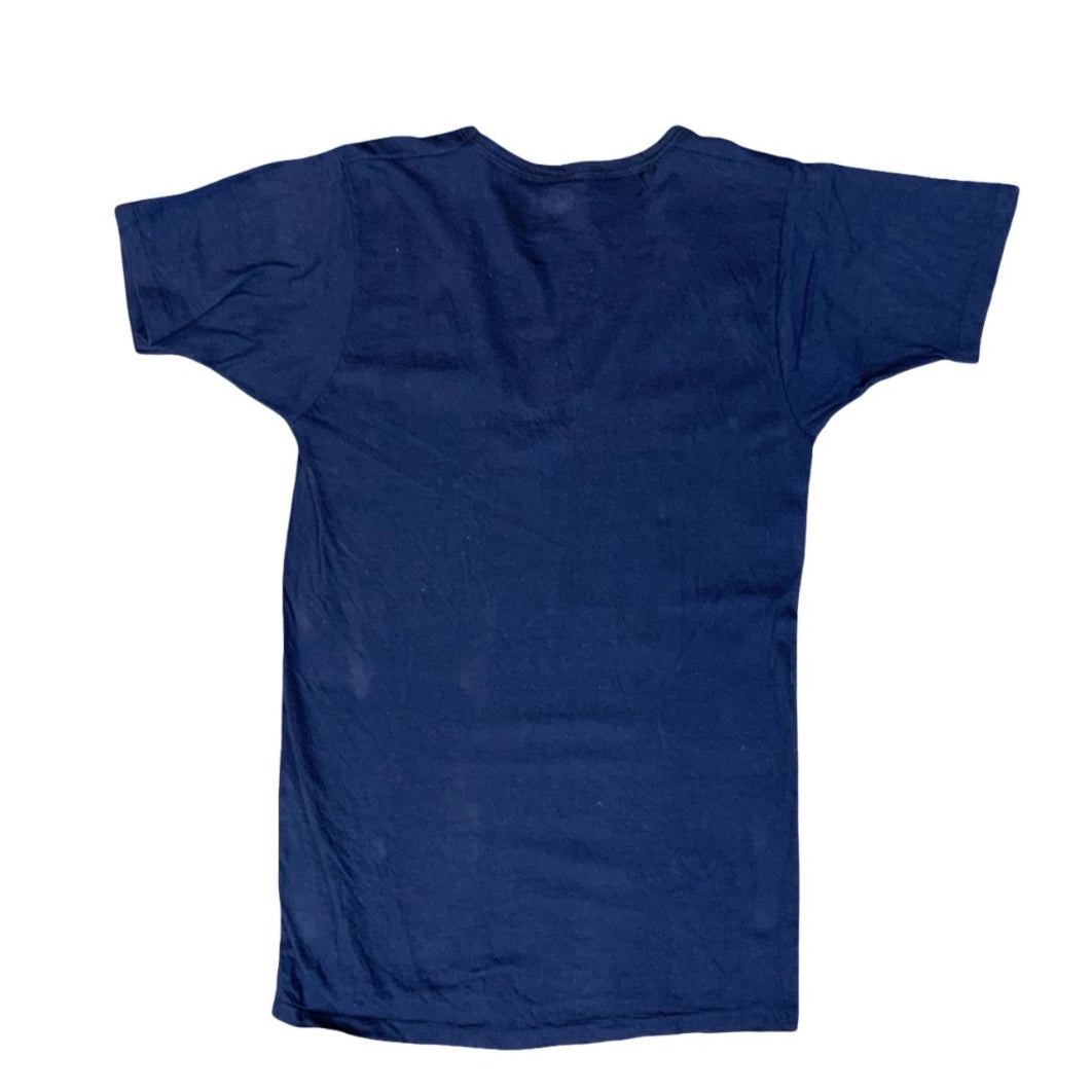 RARE VTG 1970s SINGLE STITCH FRUIT OF THE LOOM USA V NECK NAVY T SHIRT XS