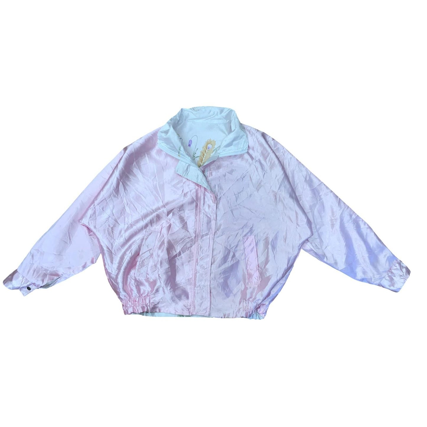 VTG 80s 90s PINK WHITE FLORAL PATTERNED REVERSIBLE BOMBER SHELL JACKET XL