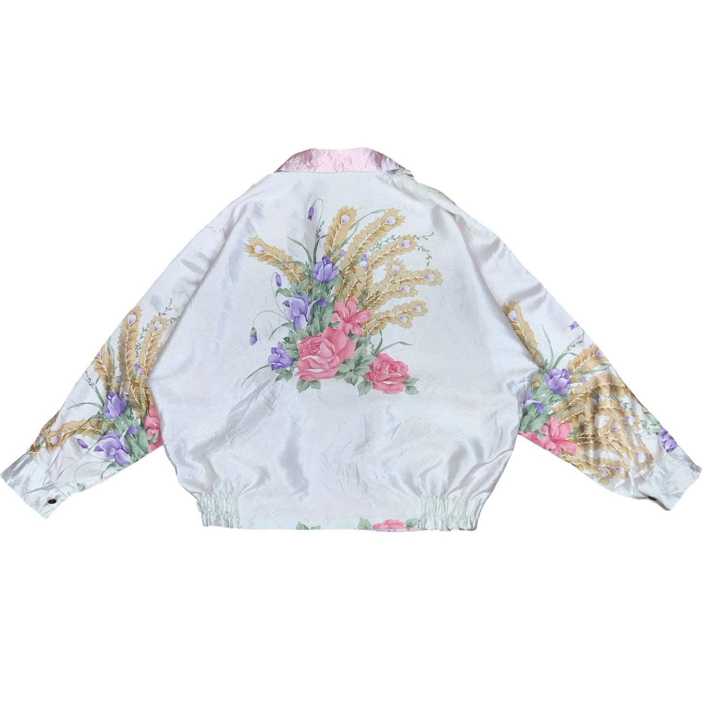 VTG 80s 90s PINK WHITE FLORAL PATTERNED REVERSIBLE BOMBER SHELL JACKET XL