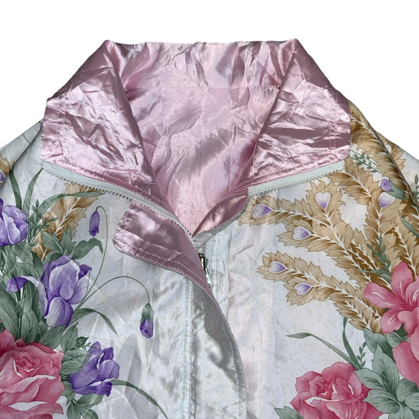 VTG 80s 90s PINK WHITE FLORAL PATTERNED REVERSIBLE BOMBER SHELL JACKET XL