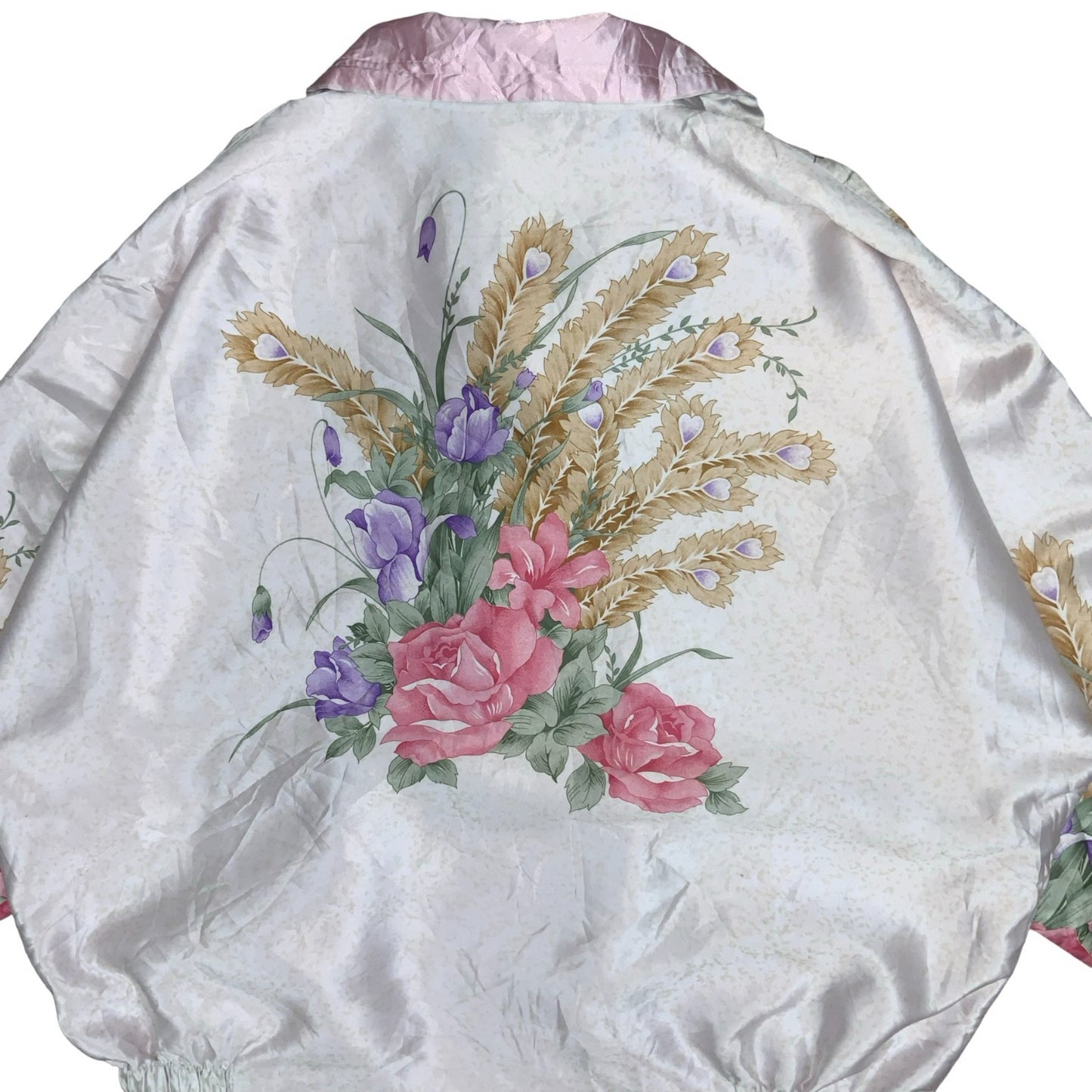 VTG 80s 90s PINK WHITE FLORAL PATTERNED REVERSIBLE BOMBER SHELL JACKET XL