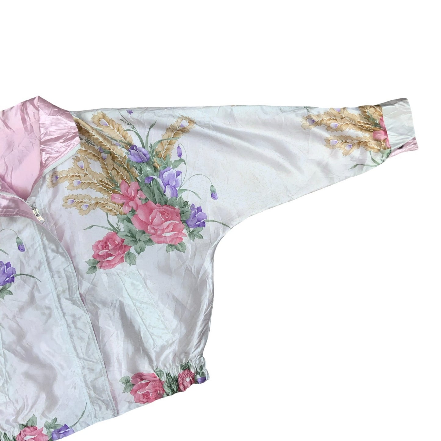 VTG 80s 90s PINK WHITE FLORAL PATTERNED REVERSIBLE BOMBER SHELL JACKET XL