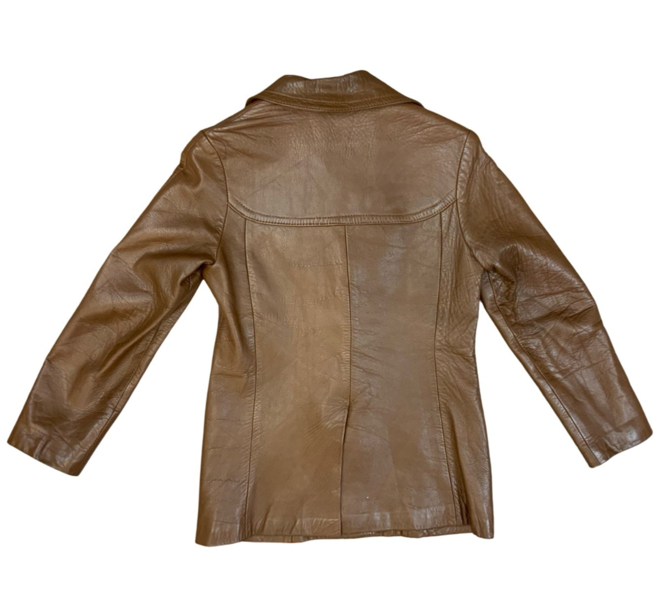 LADIES VTG 1970s SOFT BROWN LEATHER JACKET LARGE COLLARS DISCO BOHO HIPPY UK 8