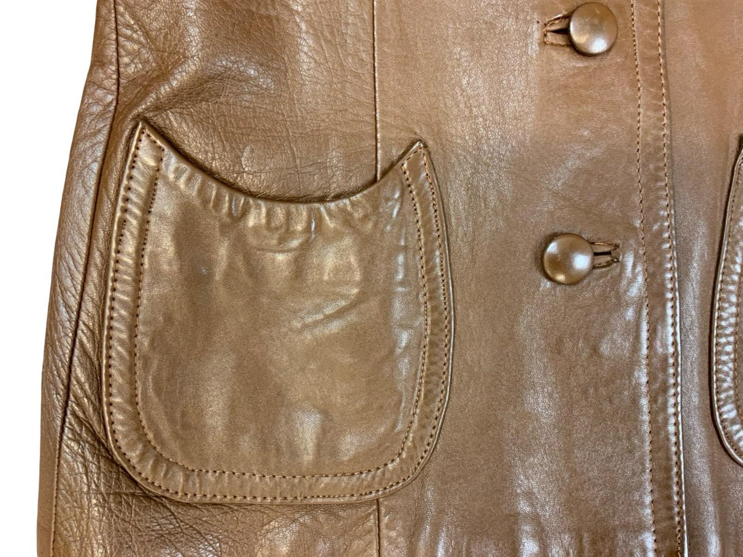 LADIES VTG 1970s SOFT BROWN LEATHER JACKET LARGE COLLARS DISCO BOHO HIPPY UK 8
