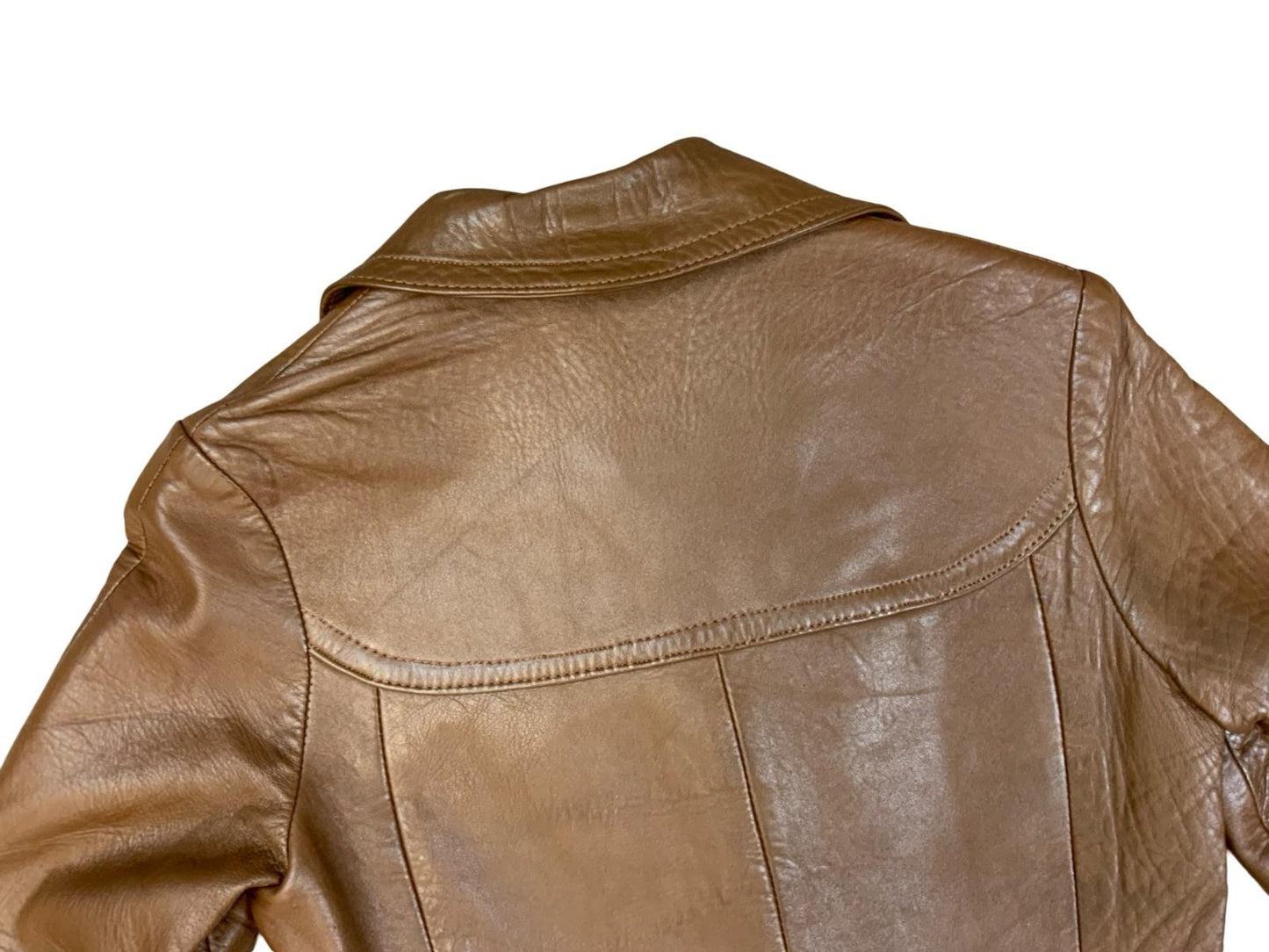 LADIES VTG 1970s SOFT BROWN LEATHER JACKET LARGE COLLARS DISCO BOHO HIPPY UK 8
