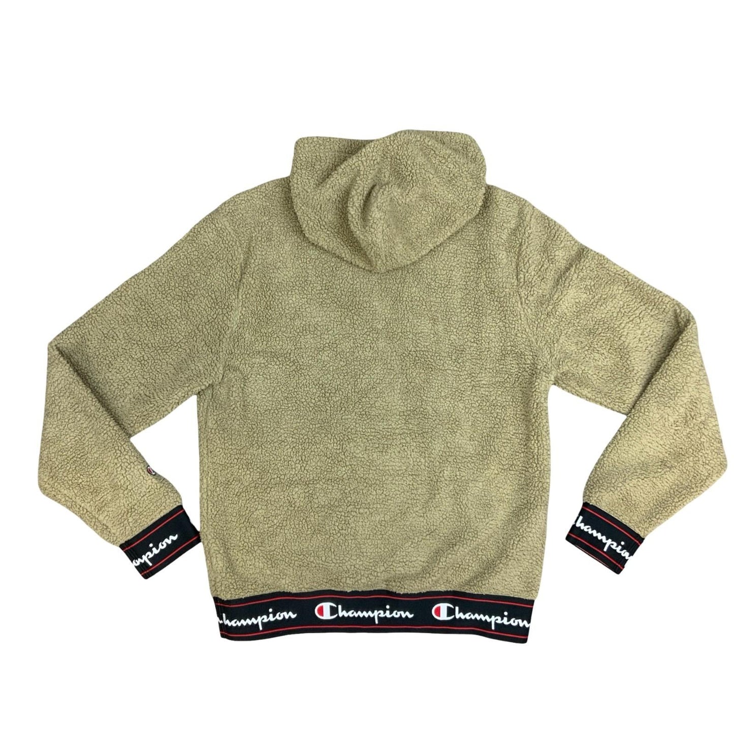 Champion Beige Cream Sherpa Embroidered Logo 1/2 Zip Hooded Sweatshirt Medium