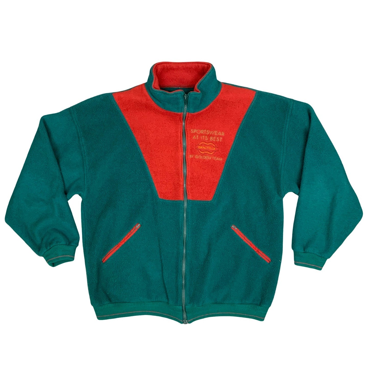 Vintage 90's Polarlite Golden Team Colour Block Red Green Fleece Jacket XL