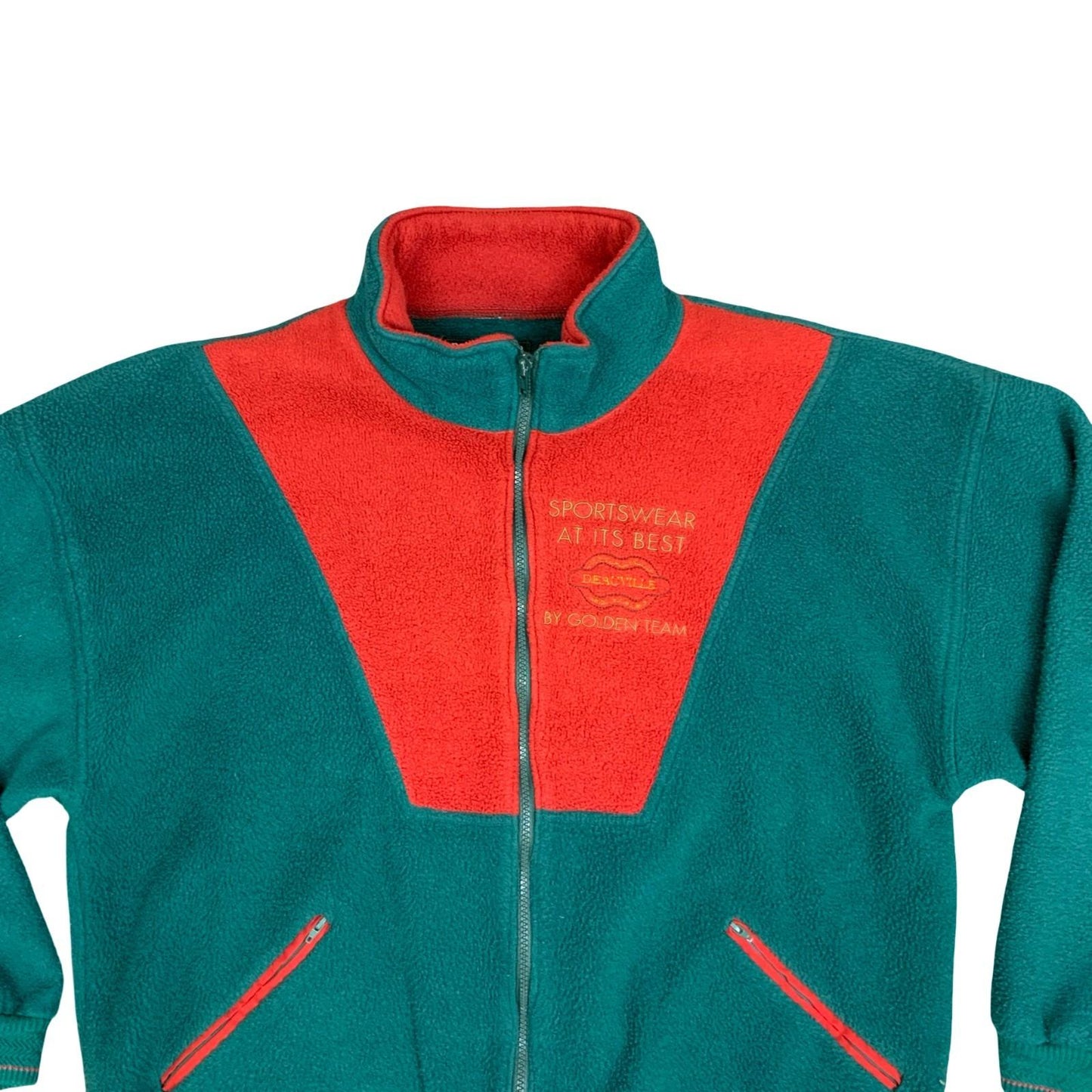 Vintage 90's Polarlite Golden Team Colour Block Red Green Fleece Jacket XL