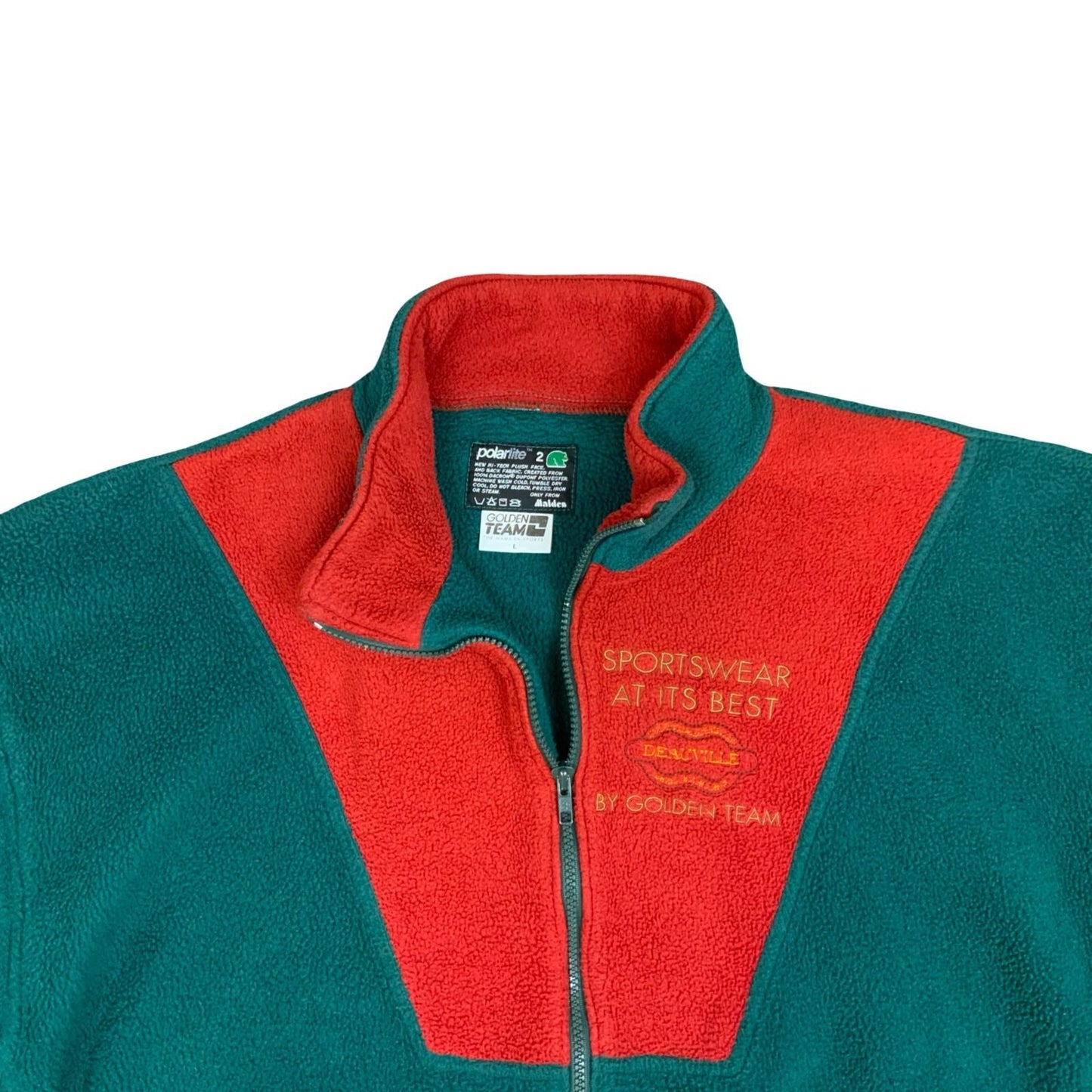 Vintage 90's Polarlite Golden Team Colour Block Red Green Fleece Jacket XL