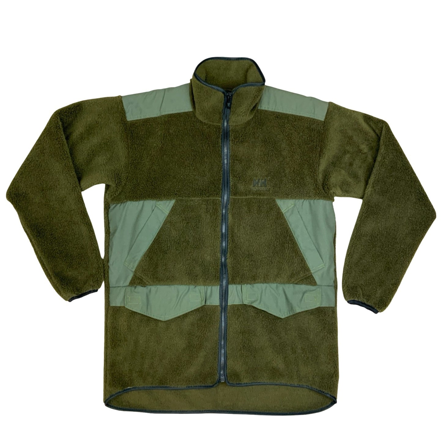 Vintage 90s Helly Hansen Khaki Green Sherpa Fleece Sweater Jacket Extra Large XL