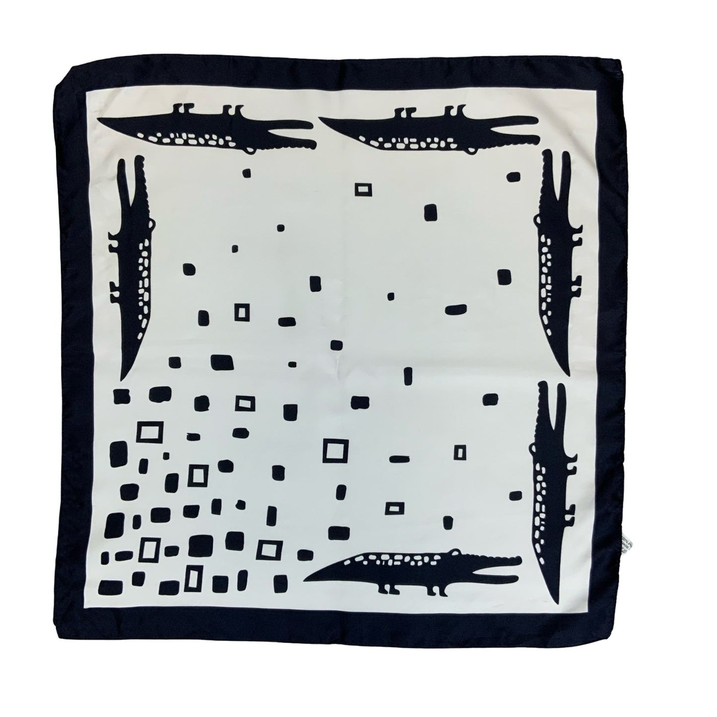 VTG WHITE NAVY BLUE CROCODILE GEOMETRIC NATURE-INSPIRED ART SQUARE SCARF
