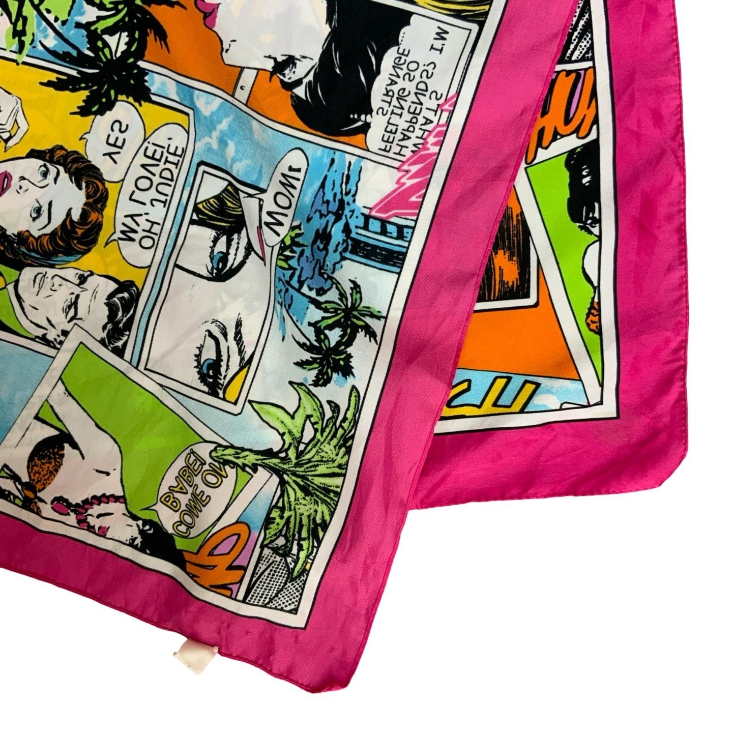 VTG 90s 'ATOS LOMBARDINI' PINK COMIC RETRO POP-ART GRAPHIC SQUARE SCARF