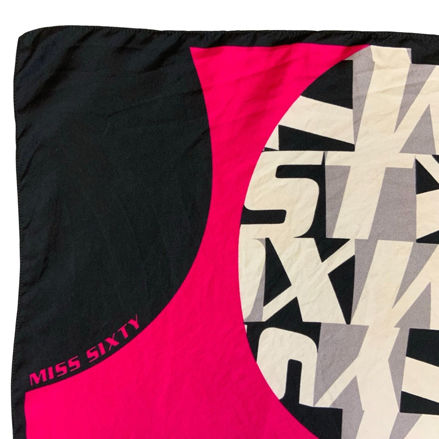 VTG 90s 'MISS SIXTY' PINK BLACK RETRO BOLD GRAPHIC POLKA-DOT SQUARE SCARF