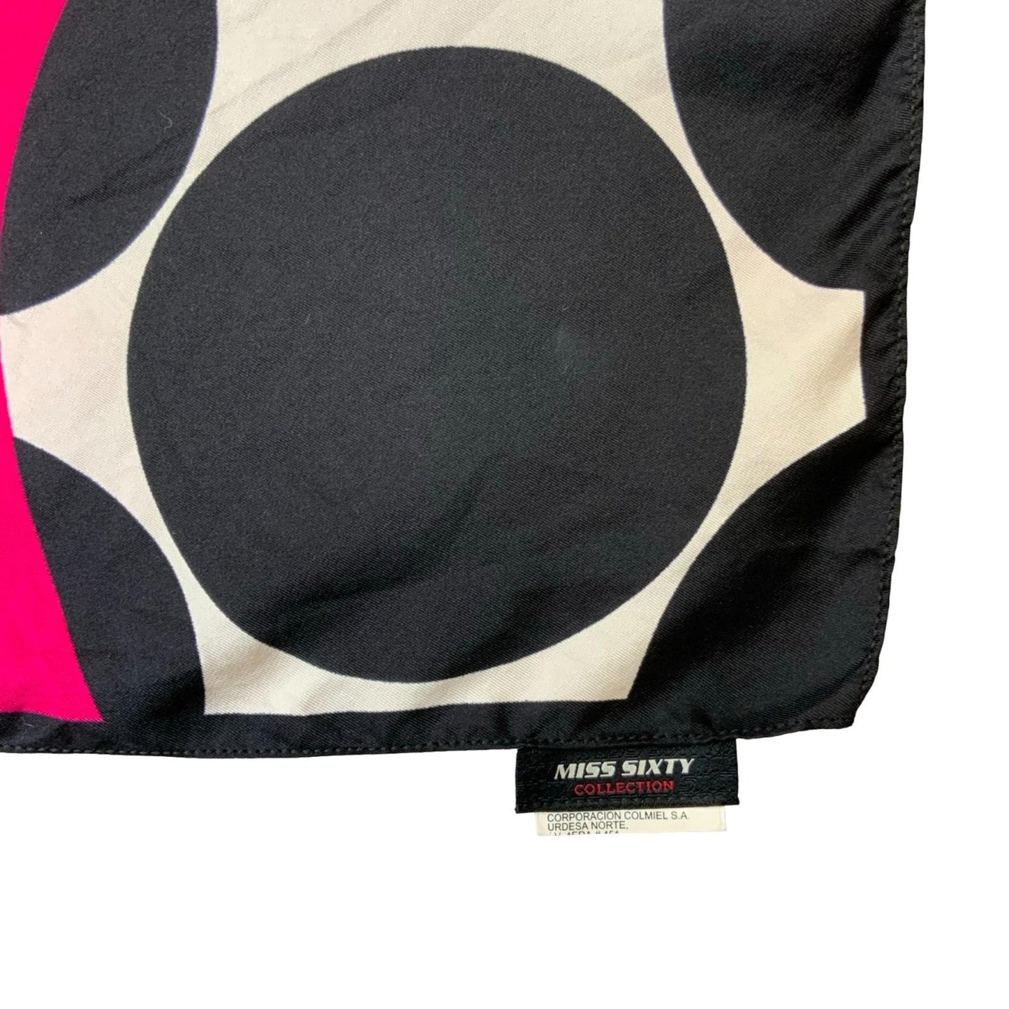 VTG 90s 'MISS SIXTY' PINK BLACK RETRO BOLD GRAPHIC POLKA-DOT SQUARE SCARF