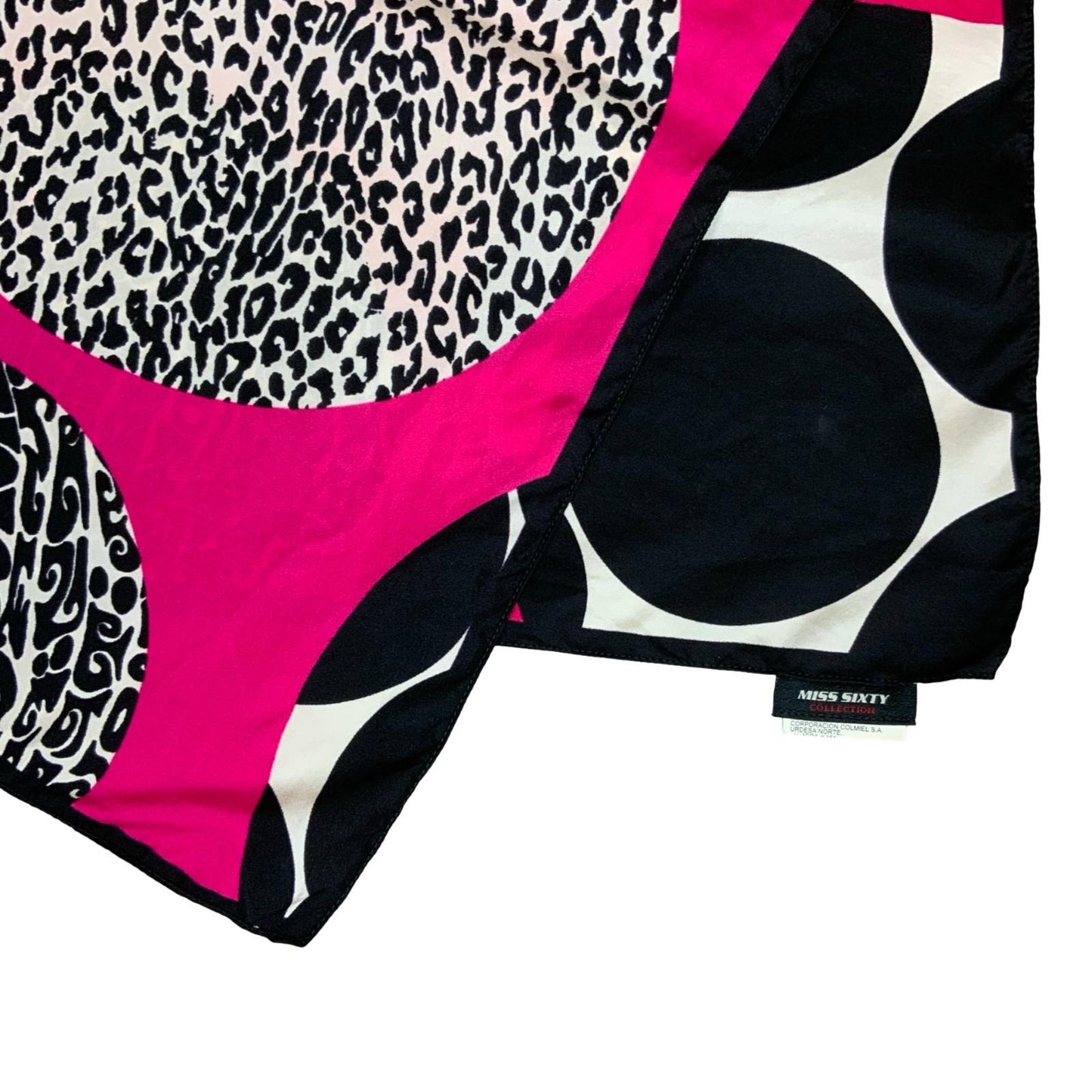 VTG 90s 'MISS SIXTY' PINK BLACK RETRO BOLD GRAPHIC POLKA-DOT SQUARE SCARF