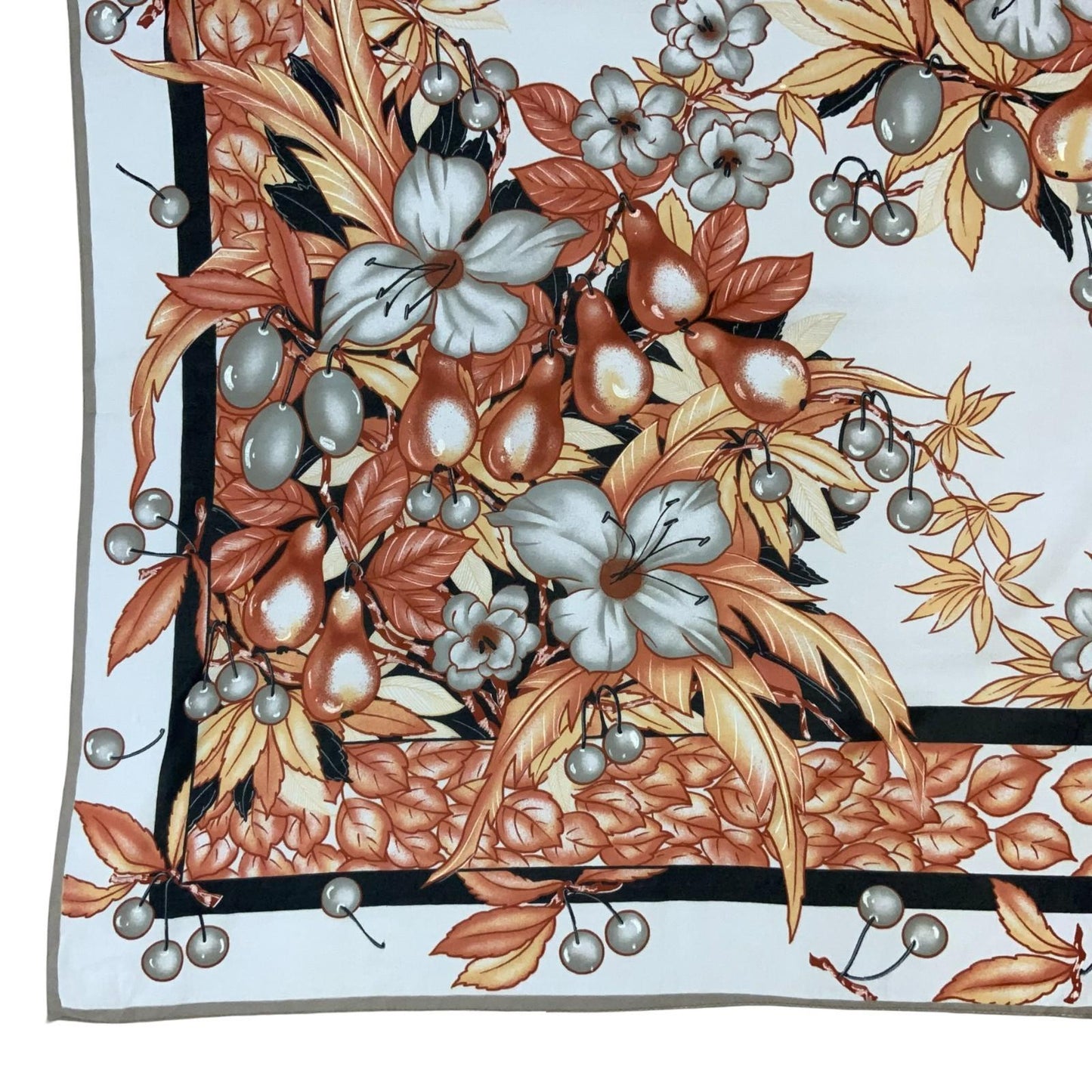 VTG 80s 90s RED WHITE GREY AUTUMNAL FLORAL BOTANICAL PATTERNED SQUARE SCARF