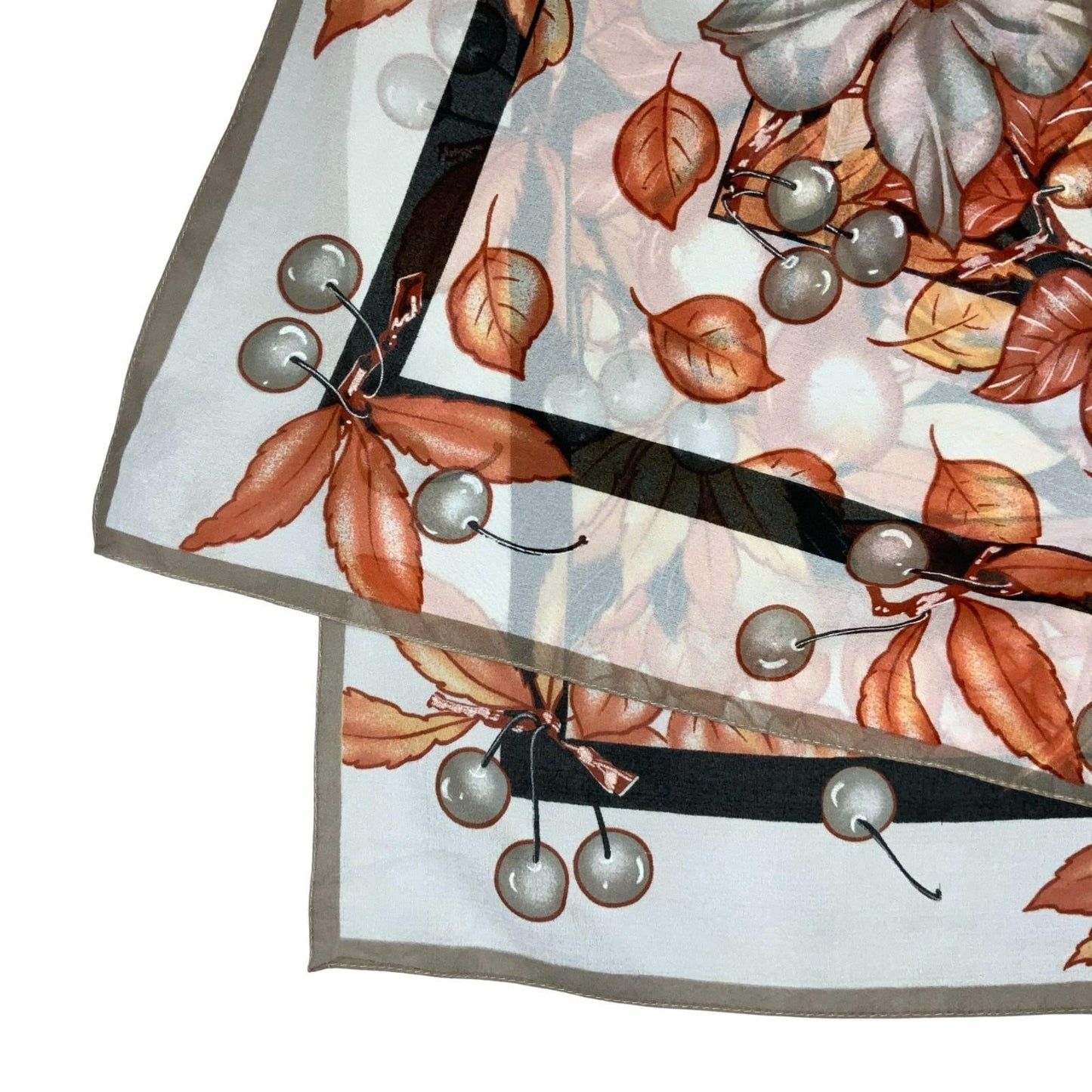 VTG 80s 90s RED WHITE GREY AUTUMNAL FLORAL BOTANICAL PATTERNED SQUARE SCARF
