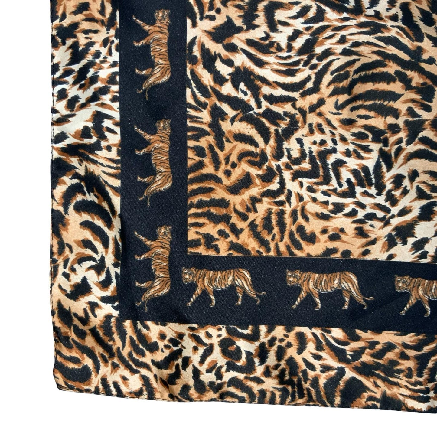 VTG 90s 00s y2k BROWN BLACK TIGER ANIMAL PRINT BANDANNA SQUARE SCARF