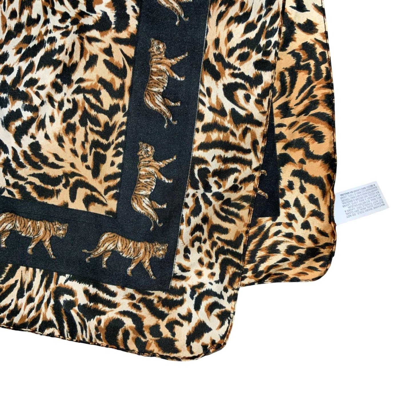 VTG 90s 00s y2k BROWN BLACK TIGER ANIMAL PRINT BANDANNA SQUARE SCARF