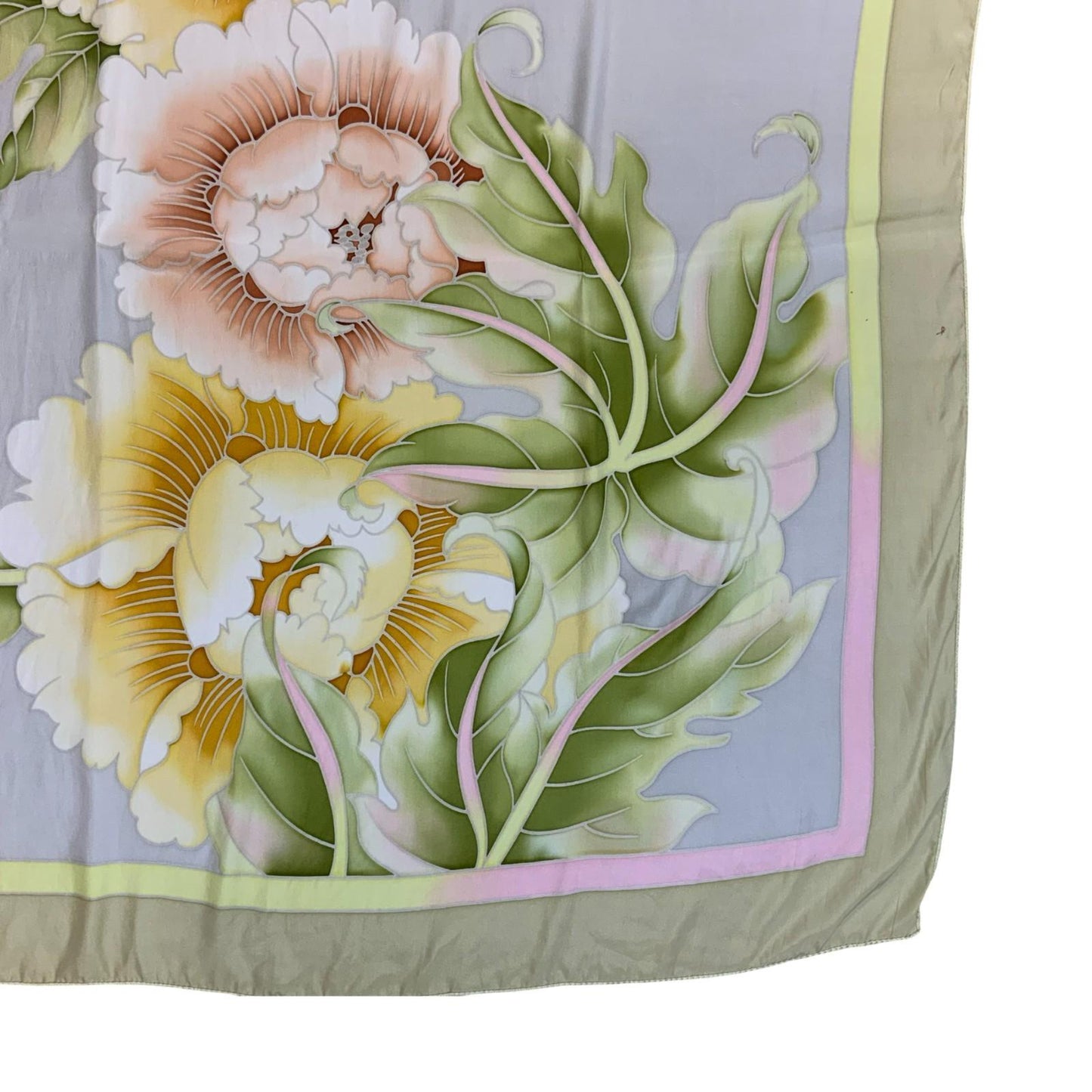 VTG 80s 90s CREAM YELLOW BEIGE FLORAL BOTANICAL AESTHETIC SQUARE SCARF