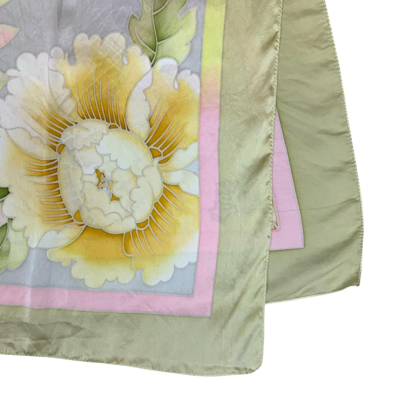 VTG 80s 90s CREAM YELLOW BEIGE FLORAL BOTANICAL AESTHETIC SQUARE SCARF