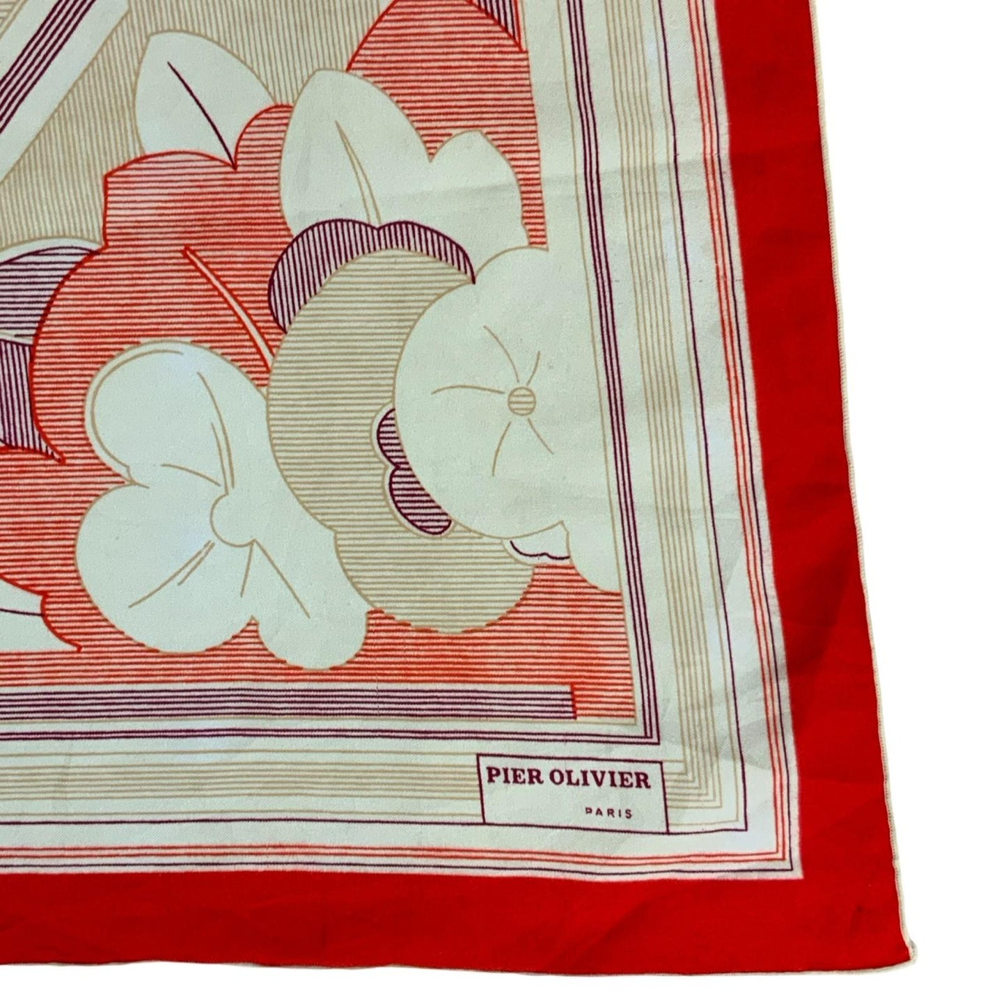 VTG 'PIER OLIVIER' PARIS RED PURPLE CREAM FLORAL STRIPED INTRICATE SQUARE SCARF