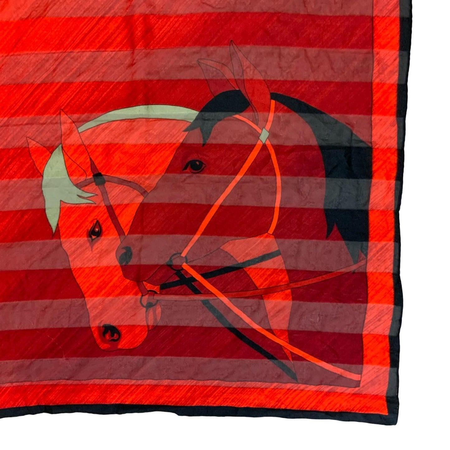 VTG RED & ORANGE HORSE THEMED GRAPHIC DESIGN STRIPED SQUARE SCARF