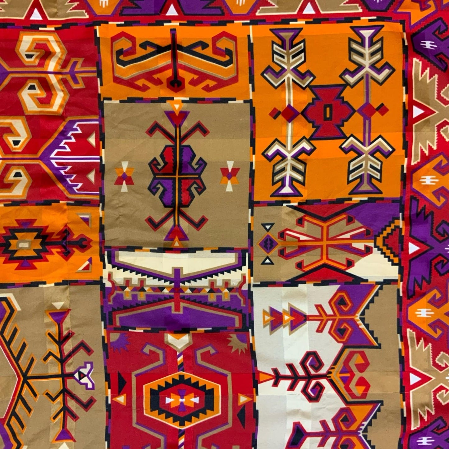 90s PURPLE ORANGE RED AFGHAN INDIAN AZTEK PATTERN SQUARE SCARF