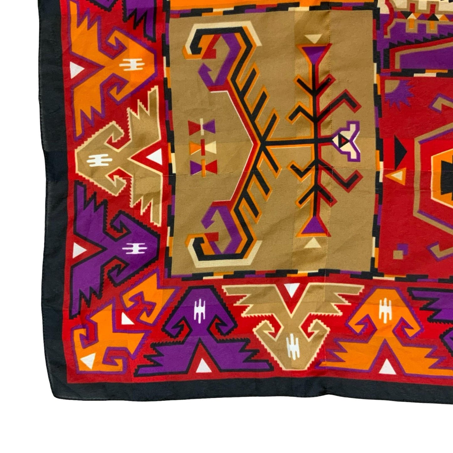 90s PURPLE ORANGE RED AFGHAN INDIAN AZTEK PATTERN SQUARE SCARF