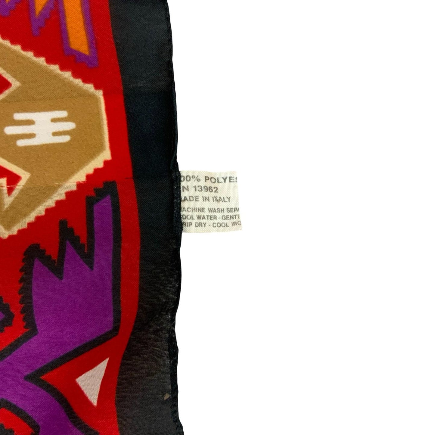 90s PURPLE ORANGE RED AFGHAN INDIAN AZTEK PATTERN SQUARE SCARF