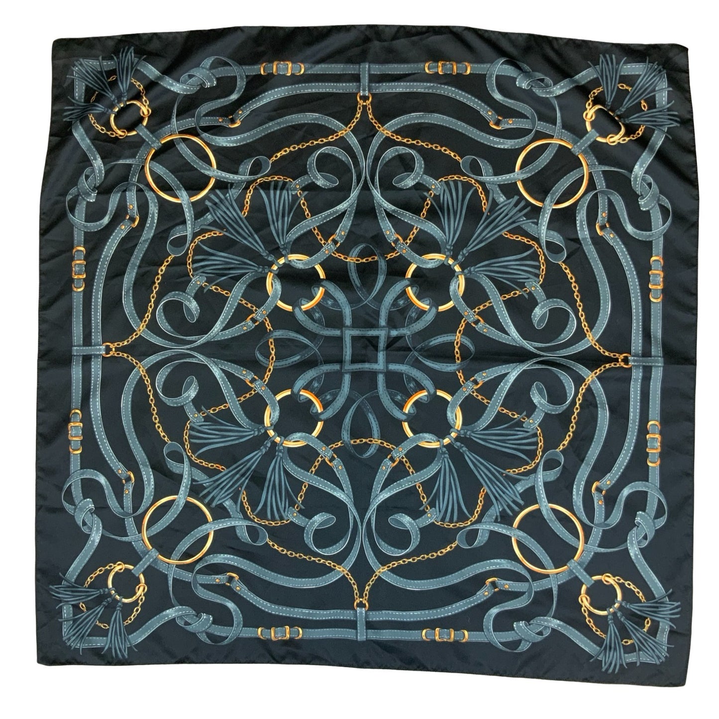 VTG 90s Y2K BLACK GOLD LUXURIOUS INTRICATE BELT DESIGN SQUARE SCARF